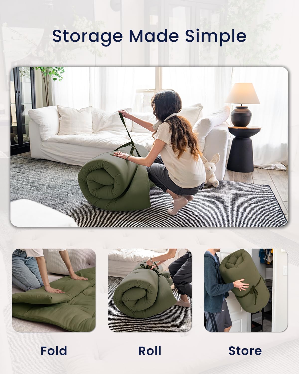 ZonLi Japanese Floor Futon Mattress Full Size 54quotx 80quot100 Cotton 25 Thicken Tatami MattressFoldable Sleeping PadPortable Dormitory Tatami MatRoll Up Floor Lounger Bed for Adult Light GreyWinter Moss
