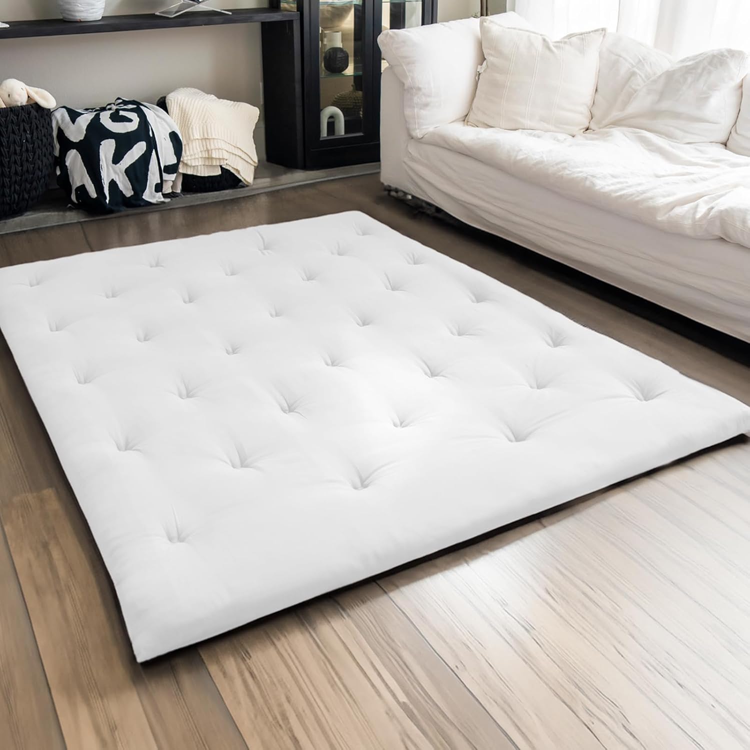 ZonLi Japanese Floor Futon Mattress Full Size 54quotx 80quot100 Cotton 25 Thicken Tatami MattressFoldable Sleeping PadPortable Dormitory Tatami MatRoll Up Floor Lounger Bed for Adult Light GreyWhite