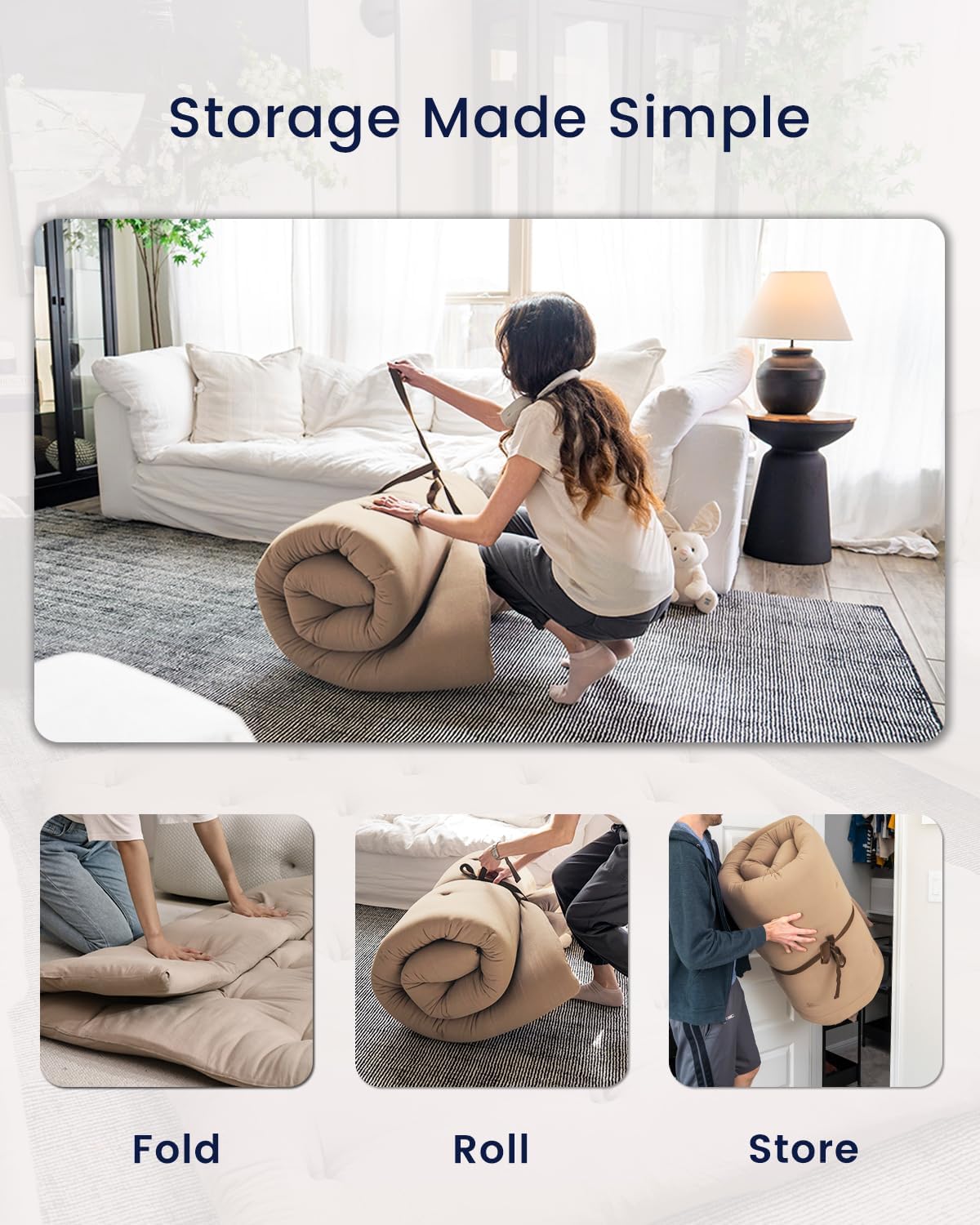 ZonLi Japanese Floor Futon Mattress Full Size 54quotx 80quot100 Cotton 25 Thicken Tatami MattressFoldable Sleeping PadPortable Dormitory Tatami MatRoll Up Floor Lounger Bed for Adult Light GreyKhaki