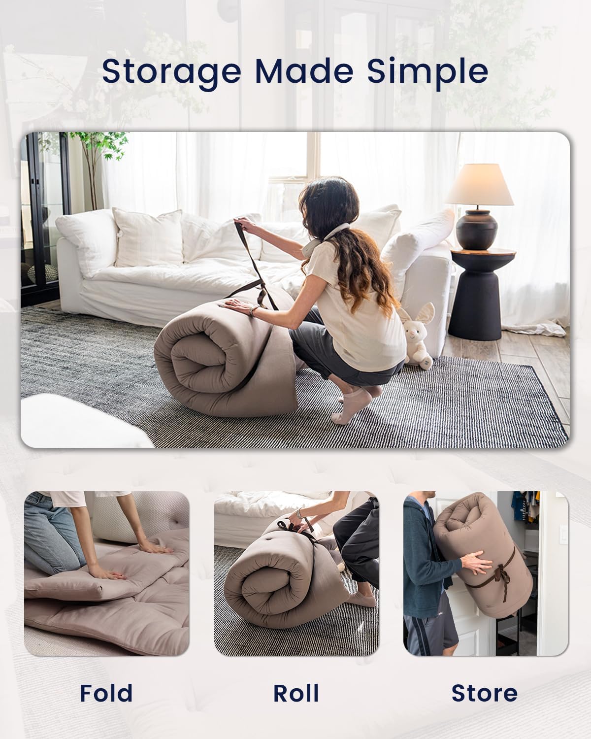 ZonLi Japanese Floor Futon Mattress Full Size 54quotx 80quot100 Cotton 25 Thicken Tatami MattressFoldable Sleeping PadPortable Dormitory Tatami MatRoll Up Floor Lounger Bed for Adult Light GreyGrey