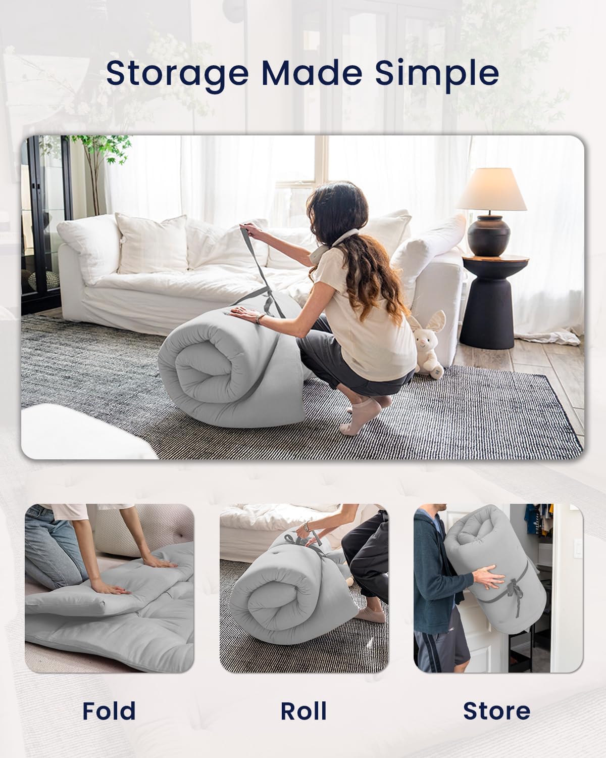 ZonLi Japanese Floor Futon Mattress Full Size 54quotx 80quot100 Cotton 25 Thicken Tatami MattressFoldable Sleeping PadPortable Dormitory Tatami MatRoll Up Floor Lounger Bed for Adult Light GreyLight Grey