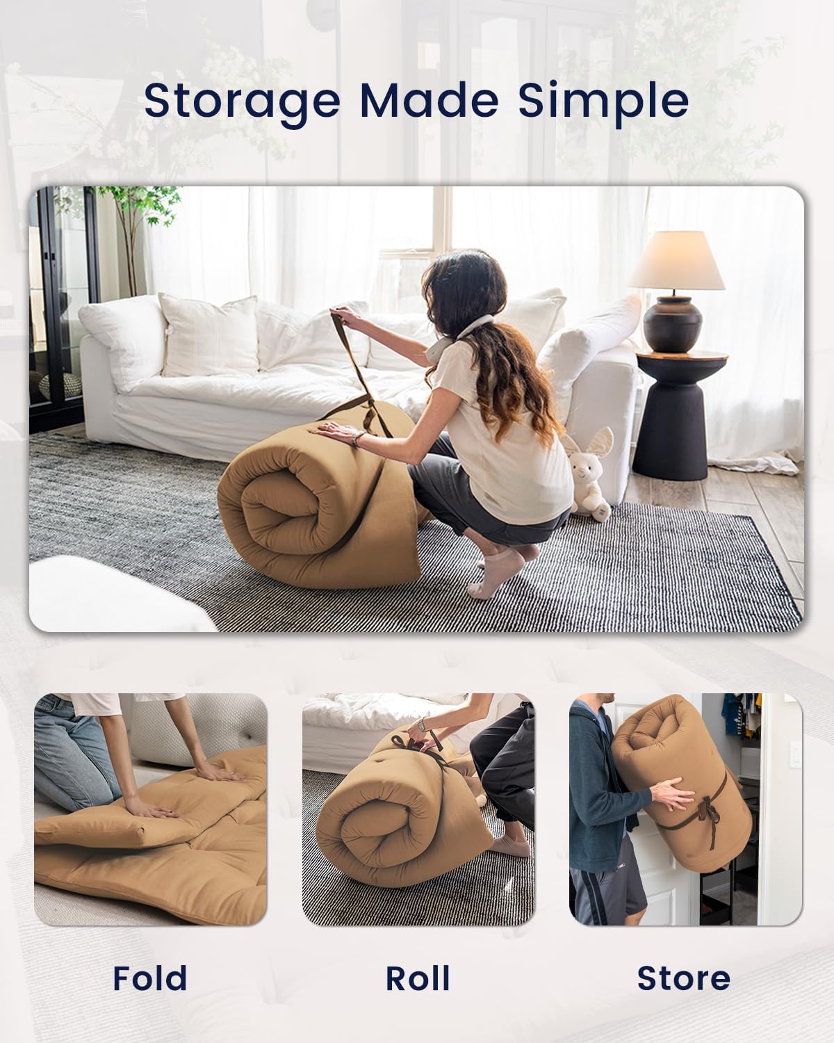 ZonLi Japanese Floor Futon Mattress Full Size 54quotx 80quot100 Cotton 25 Thicken Tatami MattressFoldable Sleeping PadPortable Dormitory Tatami MatRoll Up Floor Lounger Bed for Adult Light GreyKhaki