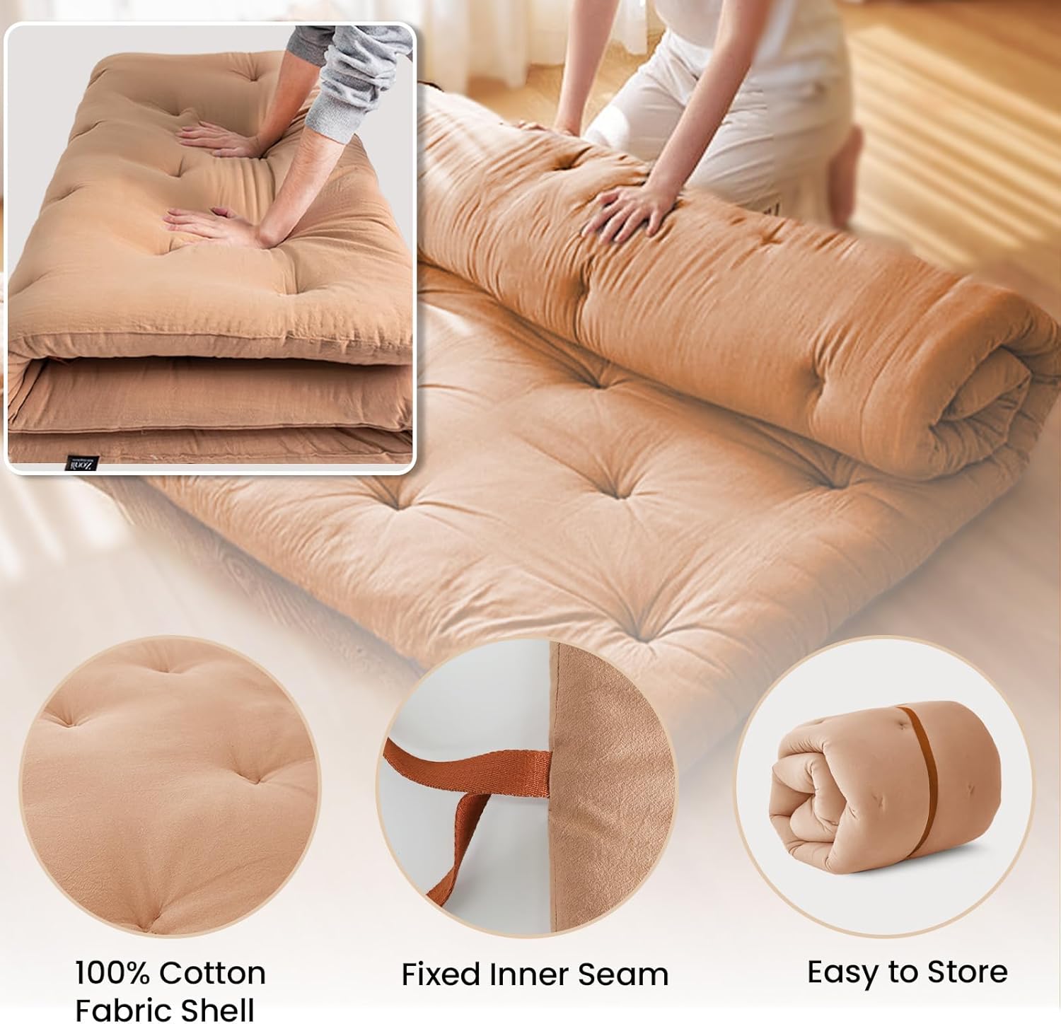 ZonLi Japanese Floor Futon Mattress Full Size 54quotx 80quot100 Cotton 25 Thicken Tatami MattressFoldable Sleeping PadPortable Dormitory Tatami MatRoll Up Floor Lounger Bed for Adult Light GreyBurro