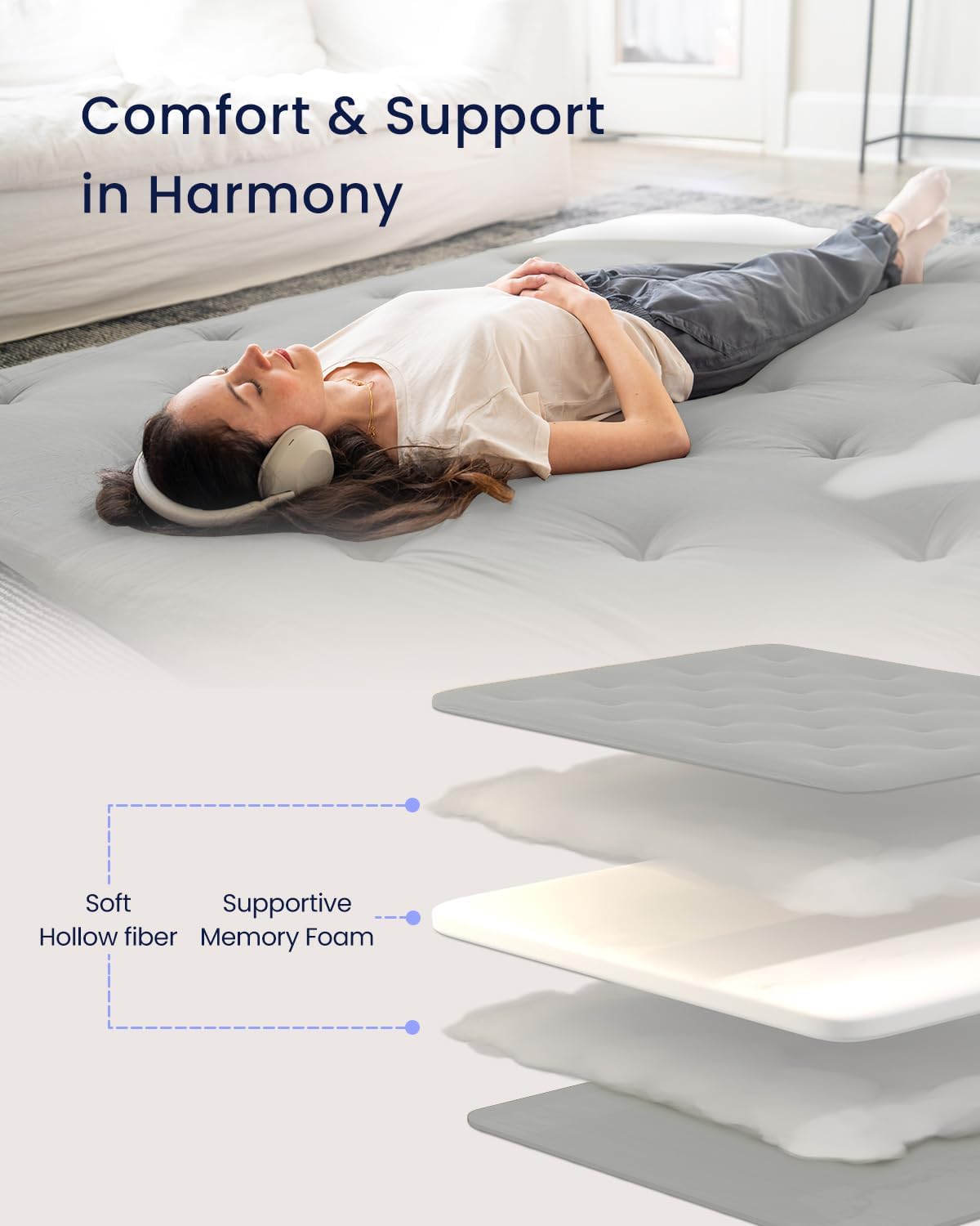 ZonLi Japanese Floor Futon Mattress Full Size 54quotx 80quot100 Cotton 25 Thicken Tatami MattressFoldable Sleeping PadPortable Dormitory Tatami MatRoll Up Floor Lounger Bed for Adult Light GreyLight Grey