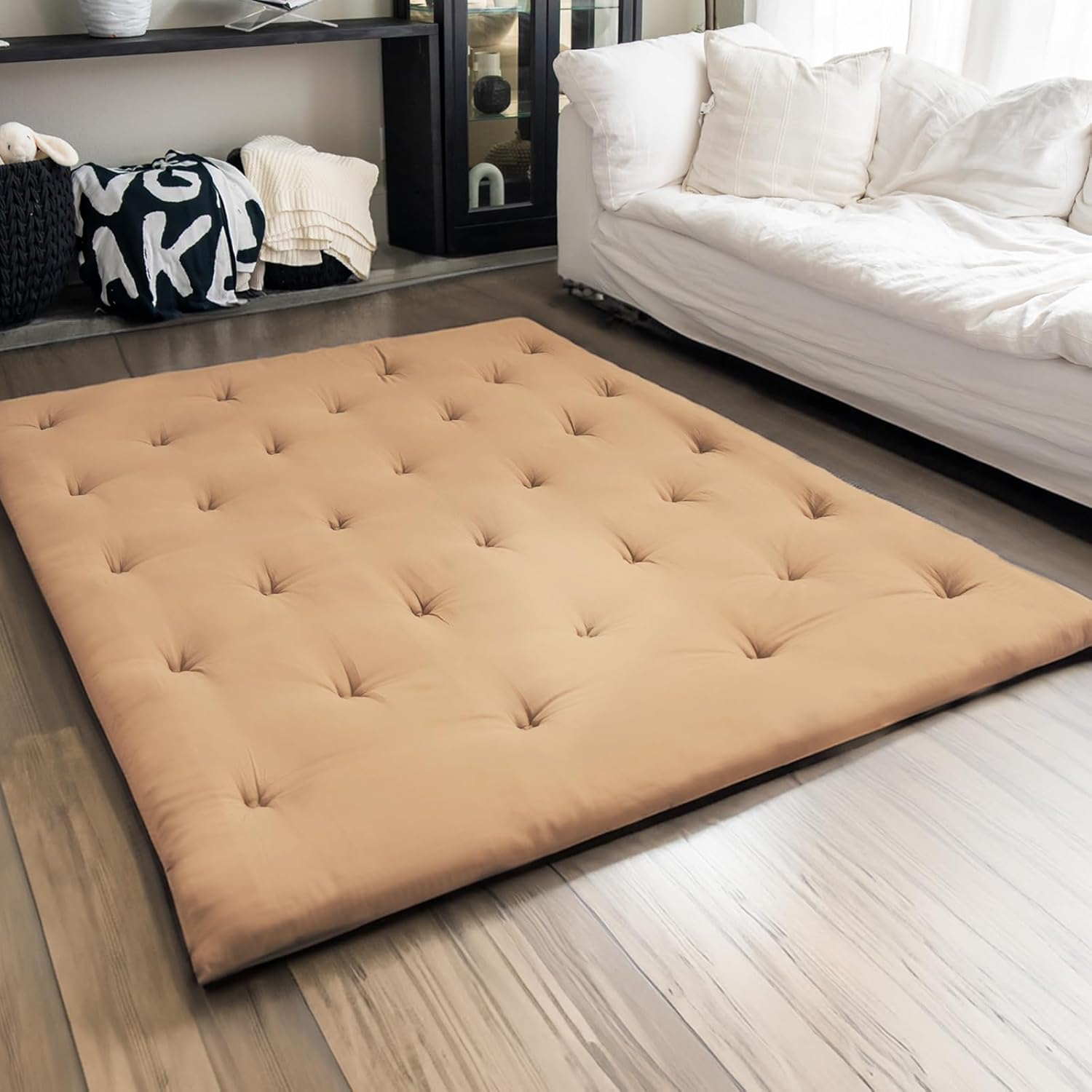 ZonLi Japanese Floor Futon Mattress Full Size 54quotx 80quot100 Cotton 25 Thicken Tatami MattressFoldable Sleeping PadPortable Dormitory Tatami MatRoll Up Floor Lounger Bed for Adult Light GreyKhaki
