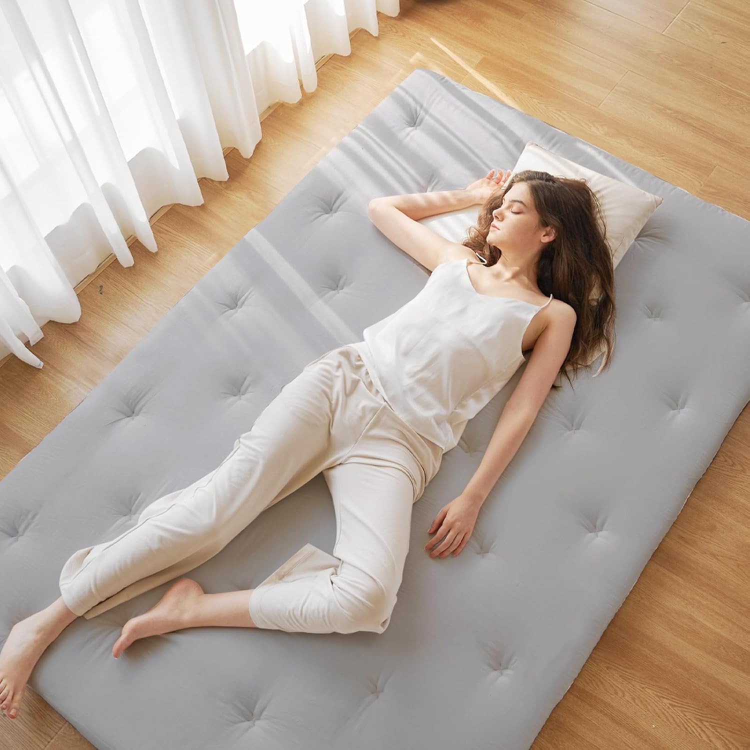 ZonLi Japanese Floor Futon Mattress Full Size 54quotx 80quot100 Cotton 25 Thicken Tatami MattressFoldable Sleeping PadPortable Dormitory Tatami MatRoll Up Floor Lounger Bed for Adult Light GreyLight Grey