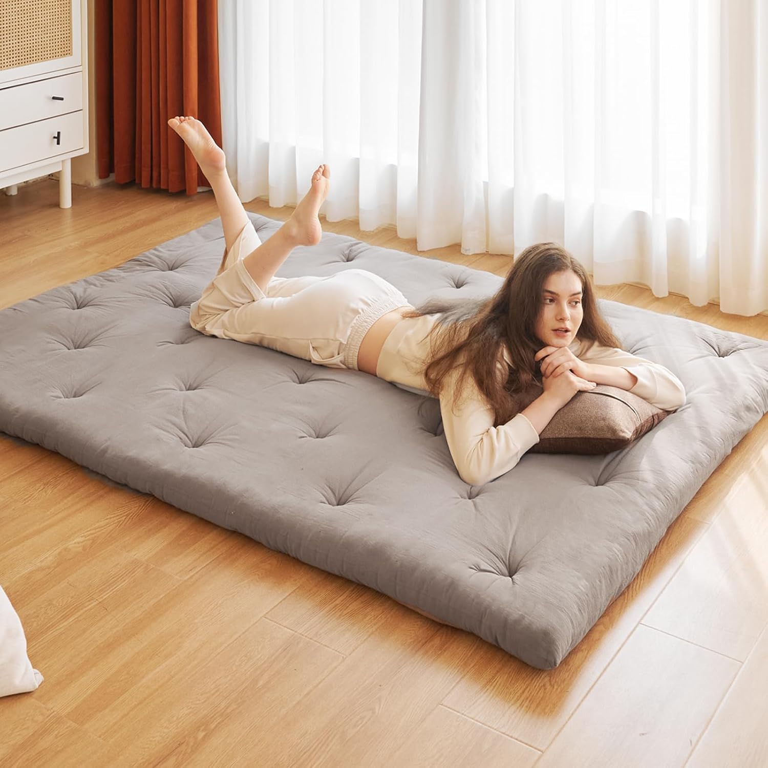 ZonLi Japanese Floor Futon Mattress Full Size 54quotx 80quot100 Cotton 25 Thicken Tatami MattressFoldable Sleeping PadPortable Dormitory Tatami MatRoll Up Floor Lounger Bed for Adult Light GreyGrey