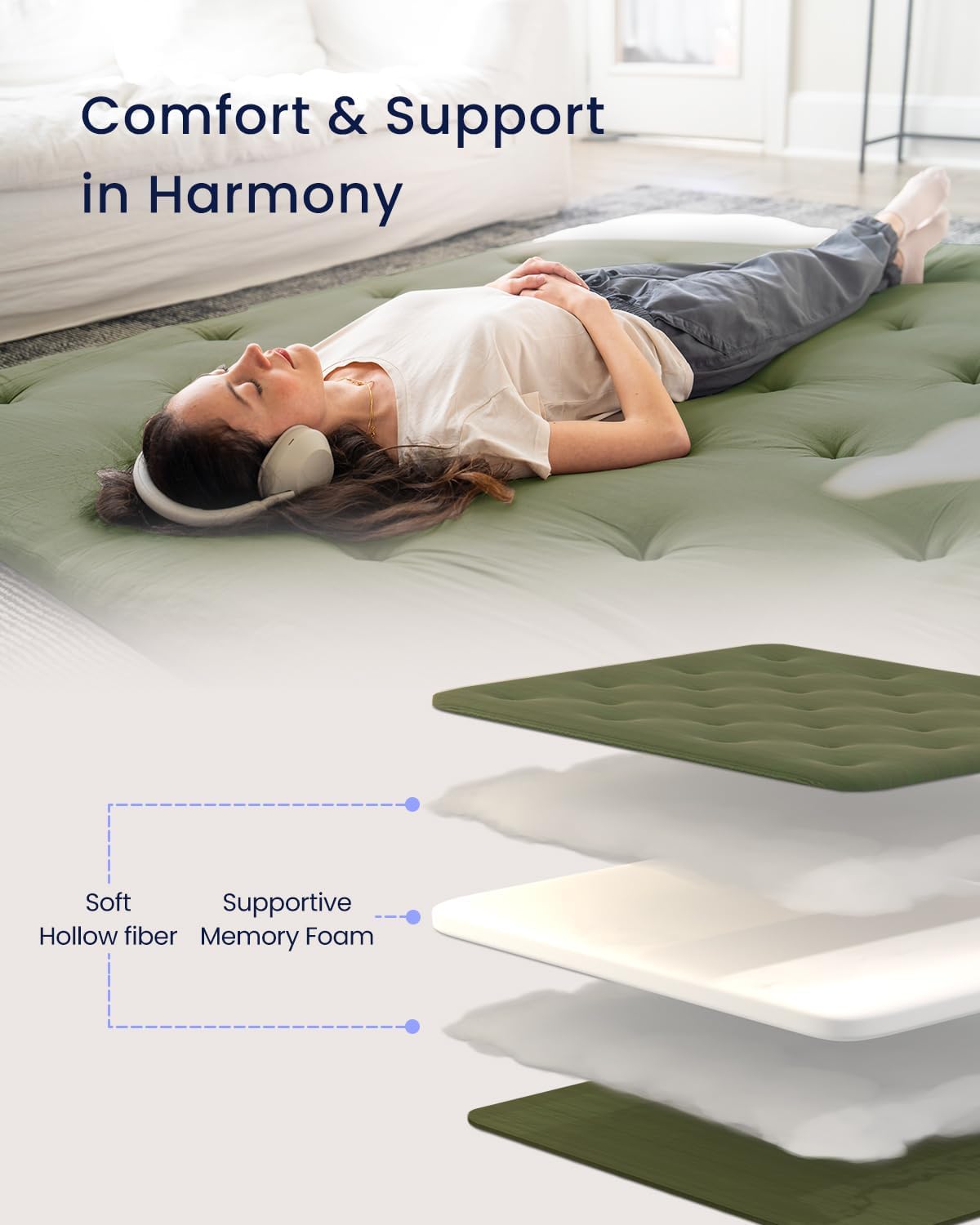 ZonLi Japanese Floor Futon Mattress Full Size 54quotx 80quot100 Cotton 25 Thicken Tatami MattressFoldable Sleeping PadPortable Dormitory Tatami MatRoll Up Floor Lounger Bed for Adult Light GreyWinter Moss