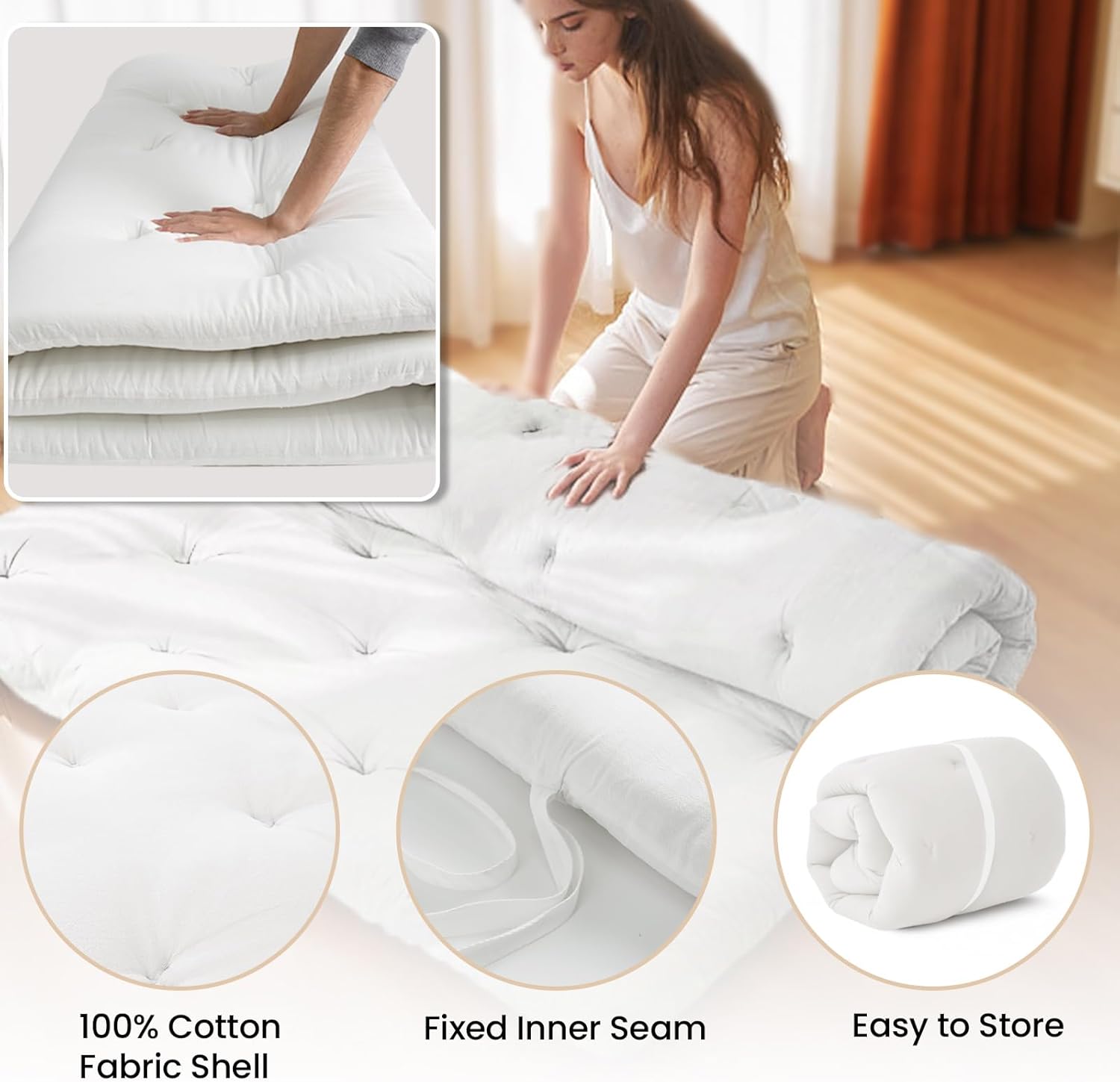 ZonLi Japanese Floor Futon Mattress Full Size 54quotx 80quot100 Cotton 25 Thicken Tatami MattressFoldable Sleeping PadPortable Dormitory Tatami MatRoll Up Floor Lounger Bed for Adult Light GreyWhite