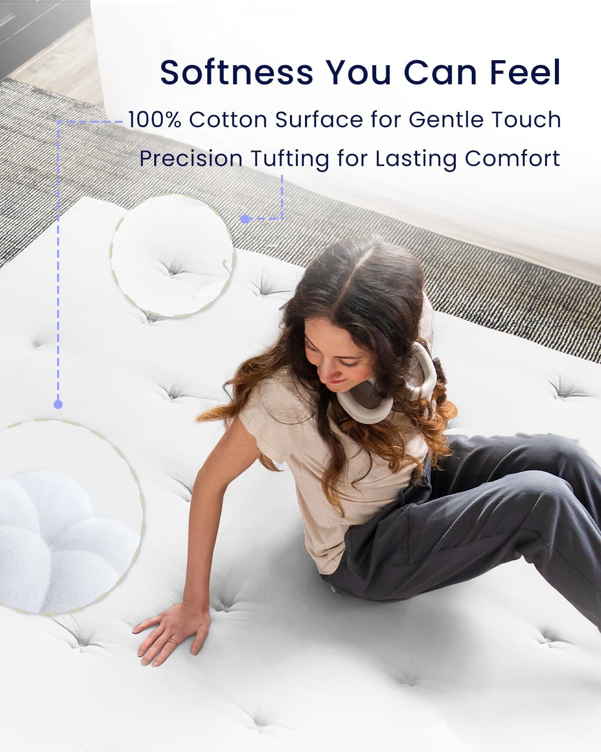 ZonLi Japanese Floor Futon Mattress Full Size 54quotx 80quot100 Cotton 25 Thicken Tatami MattressFoldable Sleeping PadPortable Dormitory Tatami MatRoll Up Floor Lounger Bed for Adult Light GreyWhite