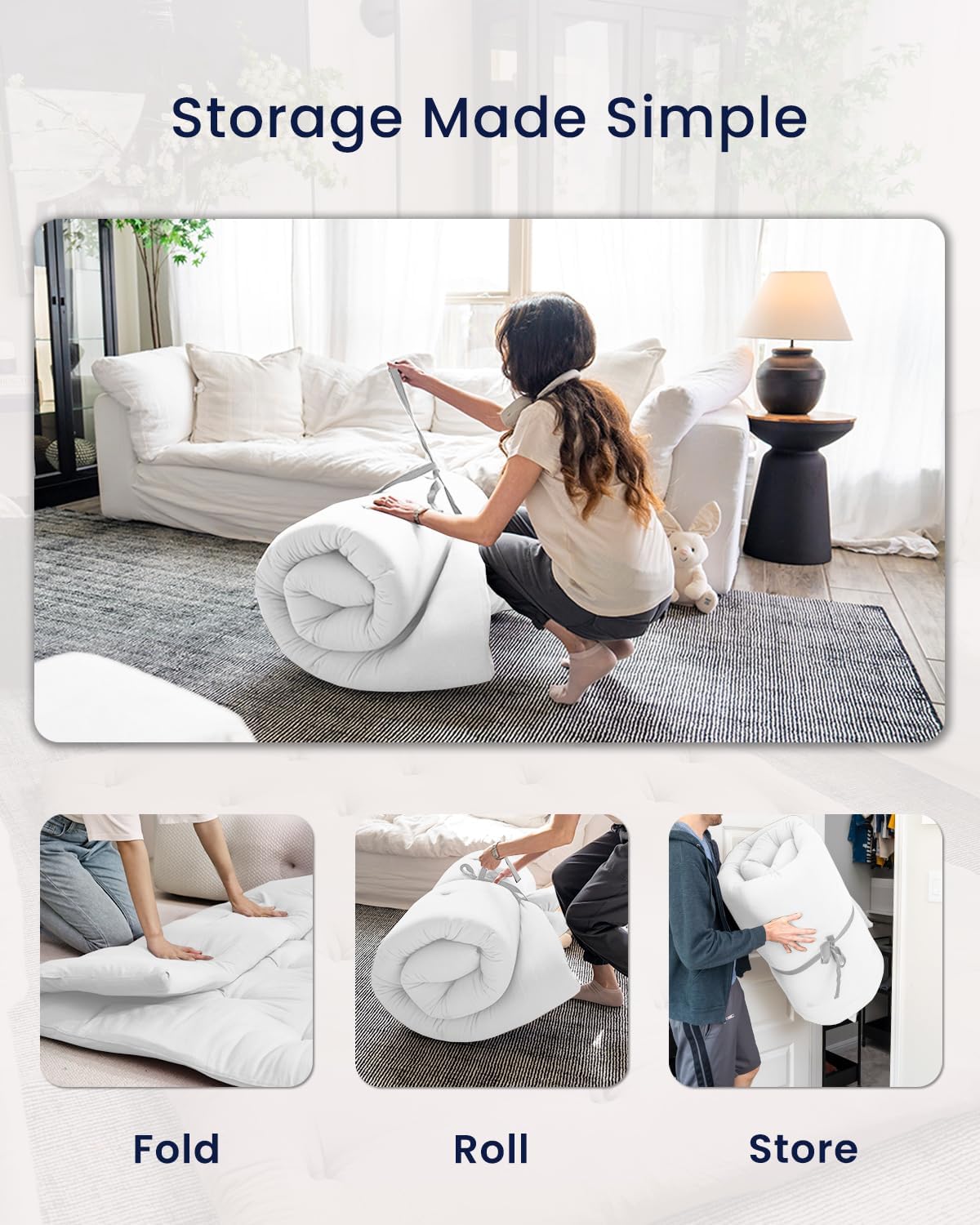 ZonLi Japanese Floor Futon Mattress Full Size 54quotx 80quot100 Cotton 25 Thicken Tatami MattressFoldable Sleeping PadPortable Dormitory Tatami MatRoll Up Floor Lounger Bed for Adult Light GreyWhite