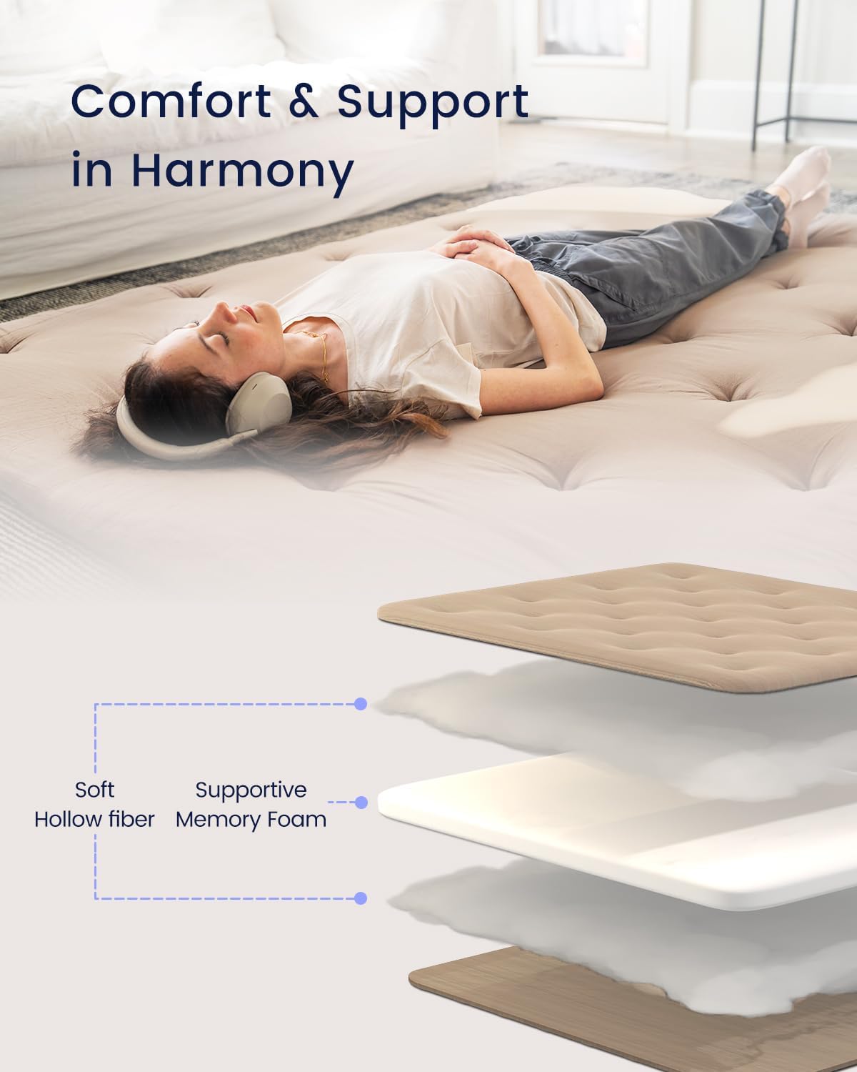 ZonLi Japanese Floor Futon Mattress Full Size 54quotx 80quot100 Cotton 25 Thicken Tatami MattressFoldable Sleeping PadPortable Dormitory Tatami MatRoll Up Floor Lounger Bed for Adult Light GreyKhaki