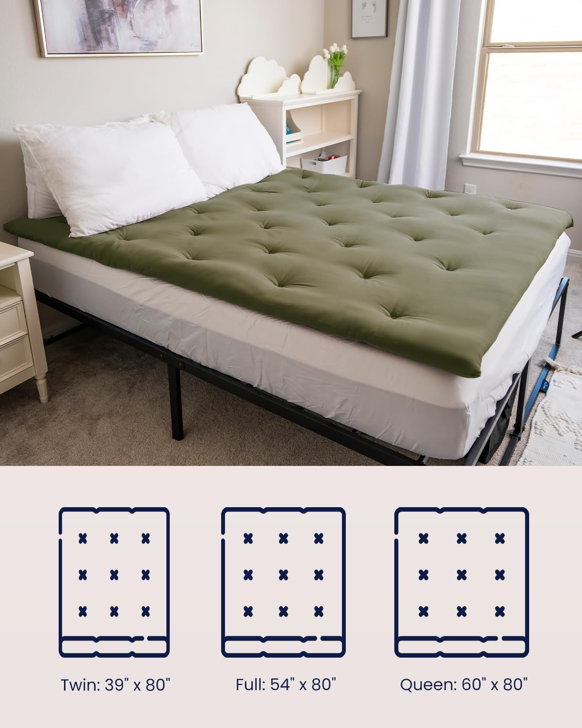 ZonLi Japanese Floor Futon Mattress Full Size 54quotx 80quot100 Cotton 25 Thicken Tatami MattressFoldable Sleeping PadPortable Dormitory Tatami MatRoll Up Floor Lounger Bed for Adult Light GreyWinter Moss