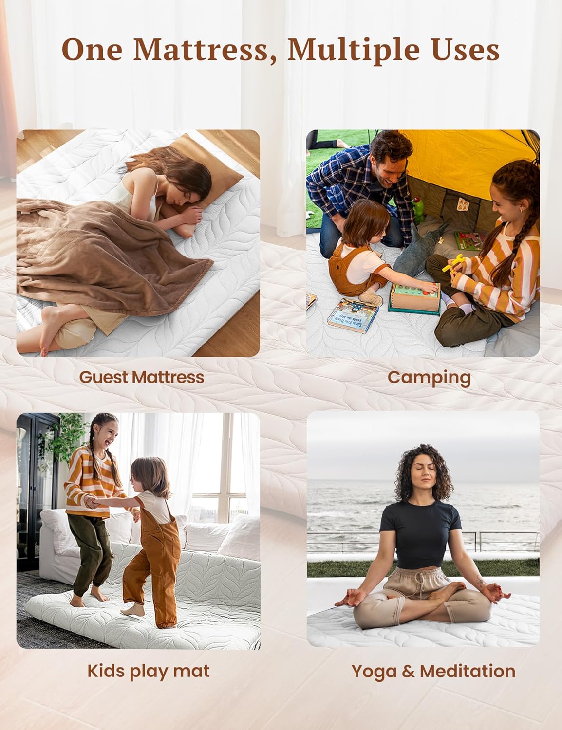 ZonLi Japanese Floor Mattress Futon Mattress Full Size Thicken Roll Up Tatami Mat w 100 Cotton Washable Cover Portable ampamp Foldable Floor Bed Mattress for Sleeping Dormitory Adult Kids CoffeeWhite