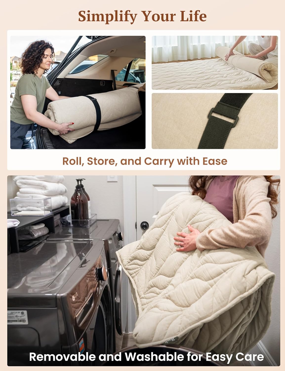ZonLi Japanese Floor Mattress Futon Mattress Full Size Thicken Roll Up Tatami Mat w 100 Cotton Washable Cover Portable ampamp Foldable Floor Bed Mattress for Sleeping Dormitory Adult Kids CoffeeKhaki