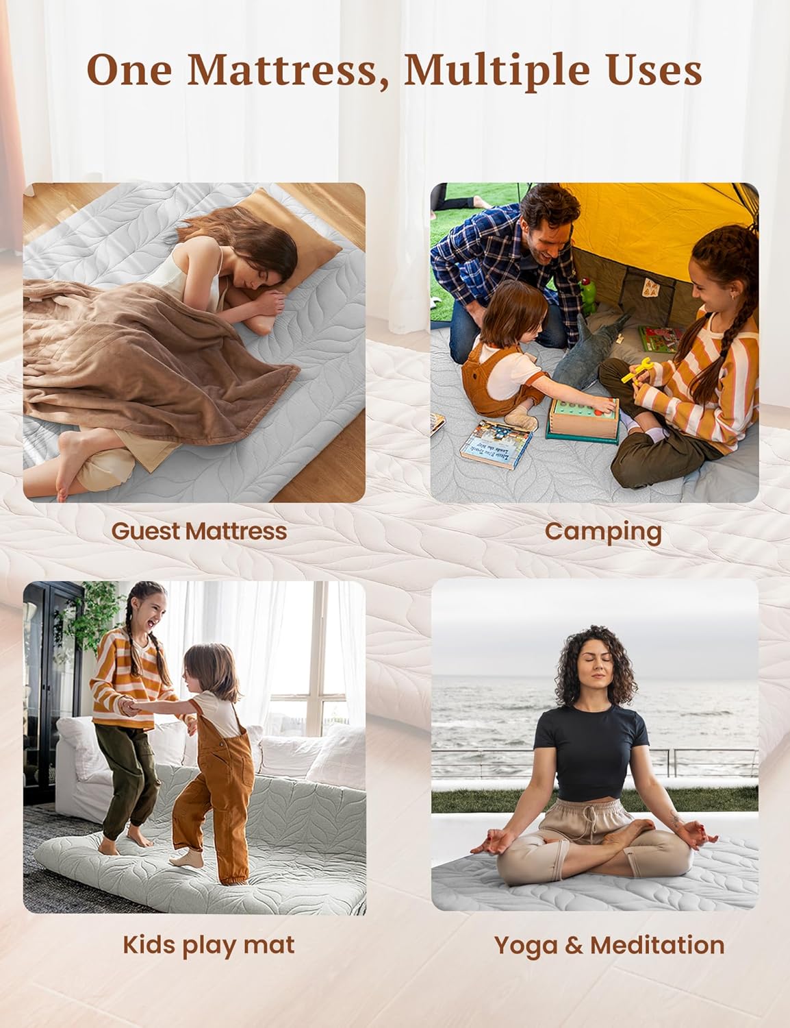 ZonLi Japanese Floor Mattress Futon Mattress Full Size Thicken Roll Up Tatami Mat w 100 Cotton Washable Cover Portable ampamp Foldable Floor Bed Mattress for Sleeping Dormitory Adult Kids CoffeeGrey