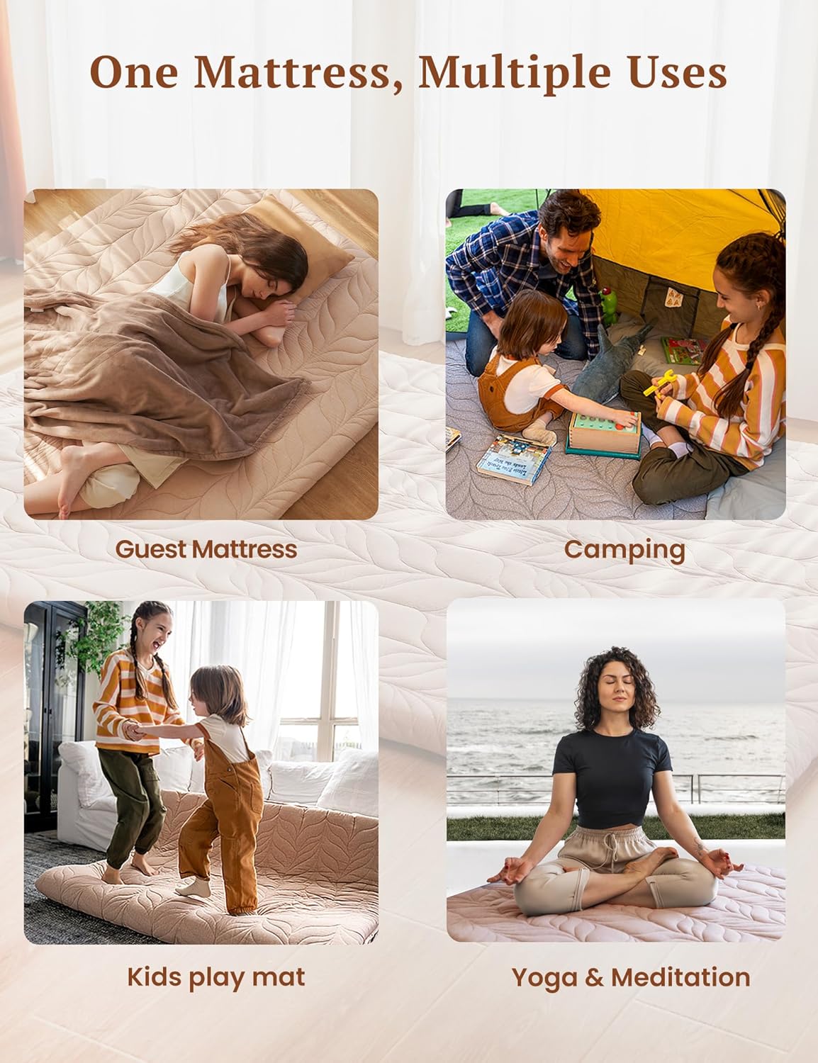 ZonLi Japanese Floor Mattress Futon Mattress Full Size Thicken Roll Up Tatami Mat w 100 Cotton Washable Cover Portable ampamp Foldable Floor Bed Mattress for Sleeping Dormitory Adult Kids CoffeeCoffee