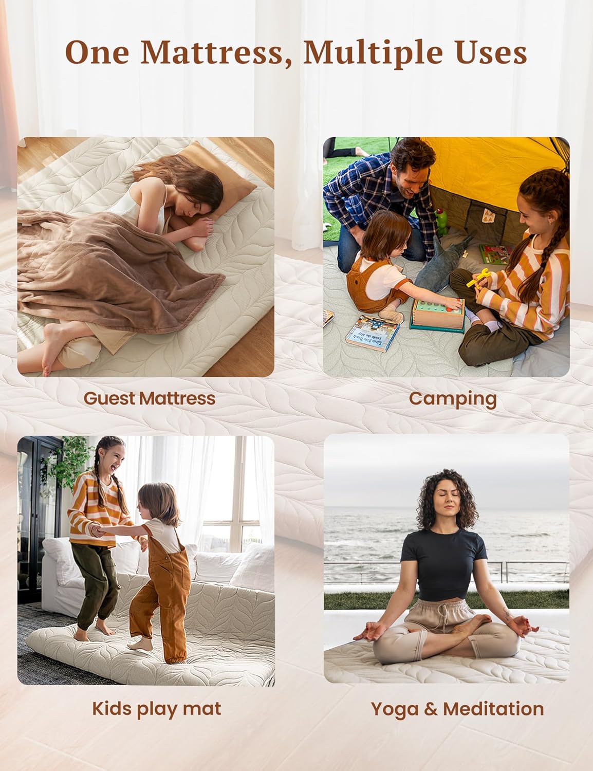 ZonLi Japanese Floor Mattress Futon Mattress Full Size Thicken Roll Up Tatami Mat w 100 Cotton Washable Cover Portable ampamp Foldable Floor Bed Mattress for Sleeping Dormitory Adult Kids CoffeeKhaki