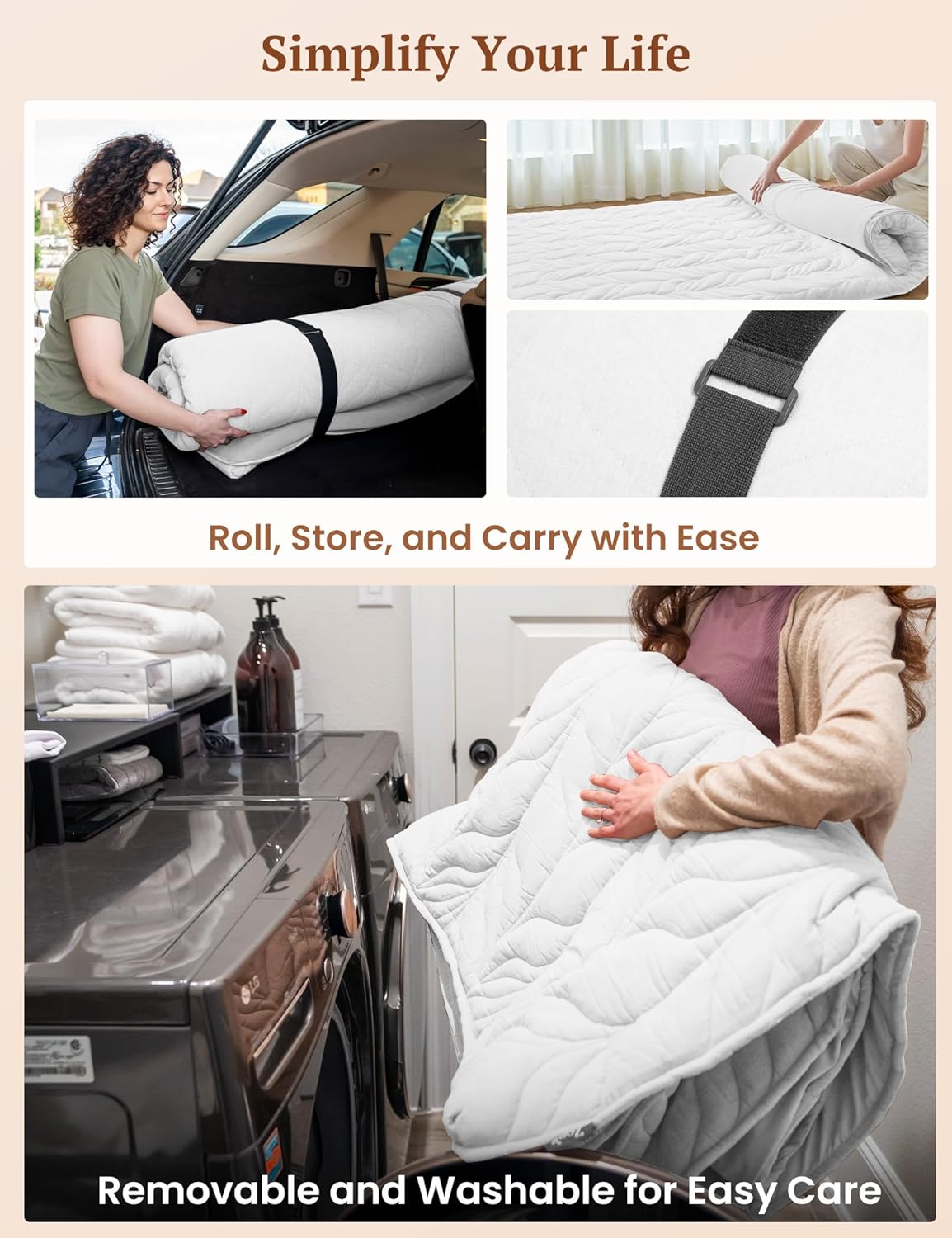 ZonLi Japanese Floor Mattress Futon Mattress Full Size Thicken Roll Up Tatami Mat w 100 Cotton Washable Cover Portable ampamp Foldable Floor Bed Mattress for Sleeping Dormitory Adult Kids CoffeeWhite