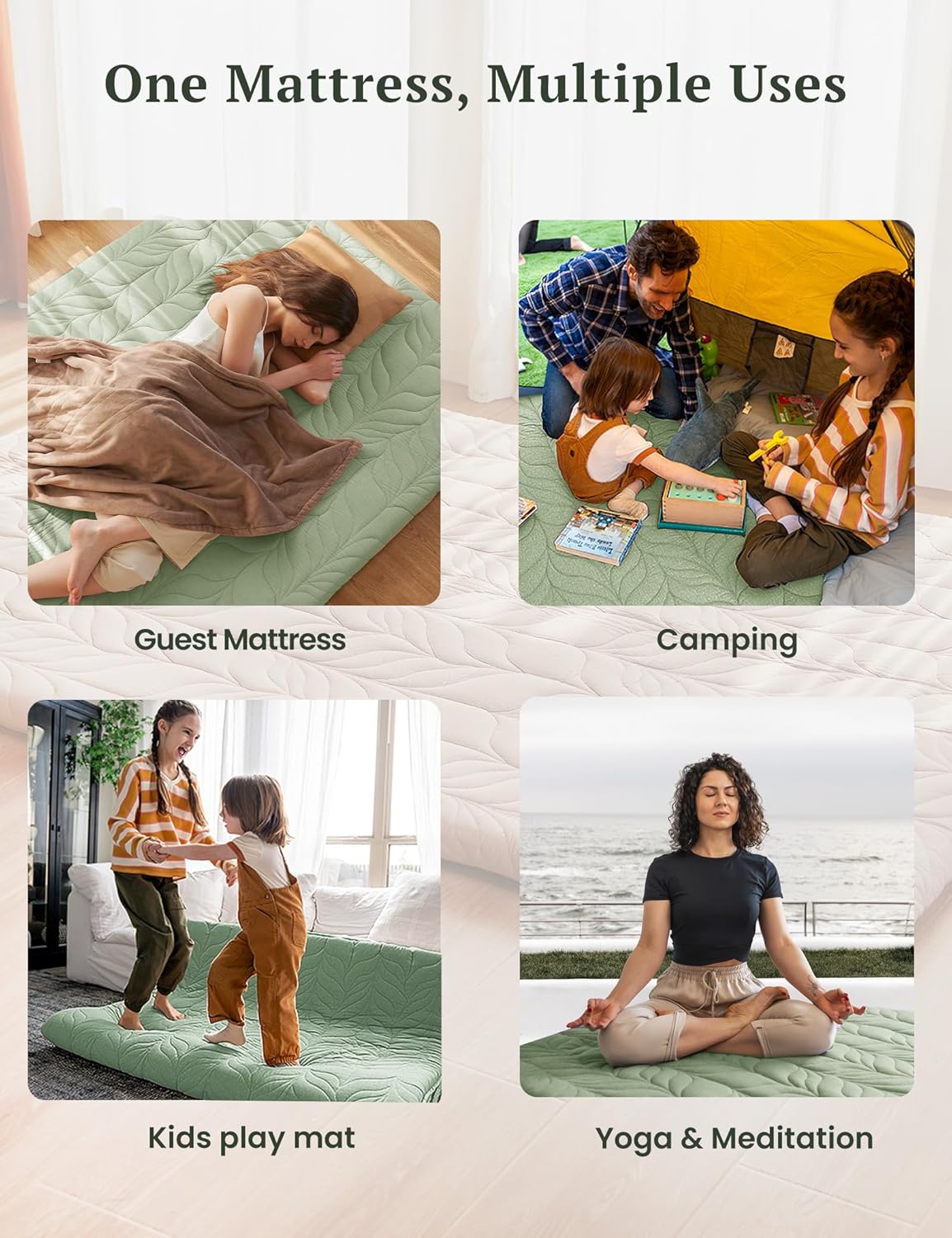 ZonLi Japanese Floor Mattress Futon Mattress Full Size Thicken Roll Up Tatami Mat w 100 Cotton Washable Cover Portable ampamp Foldable Floor Bed Mattress for Sleeping Dormitory Adult Kids CoffeeGreen