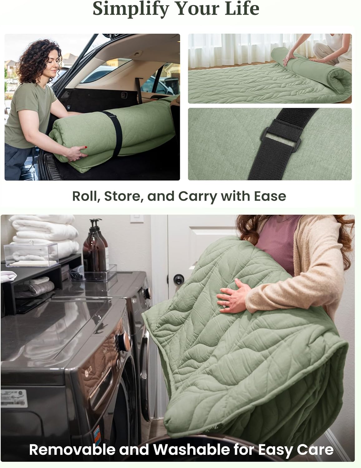 ZonLi Japanese Floor Mattress Futon Mattress Full Size Thicken Roll Up Tatami Mat w 100 Cotton Washable Cover Portable ampamp Foldable Floor Bed Mattress for Sleeping Dormitory Adult Kids CoffeeGreen