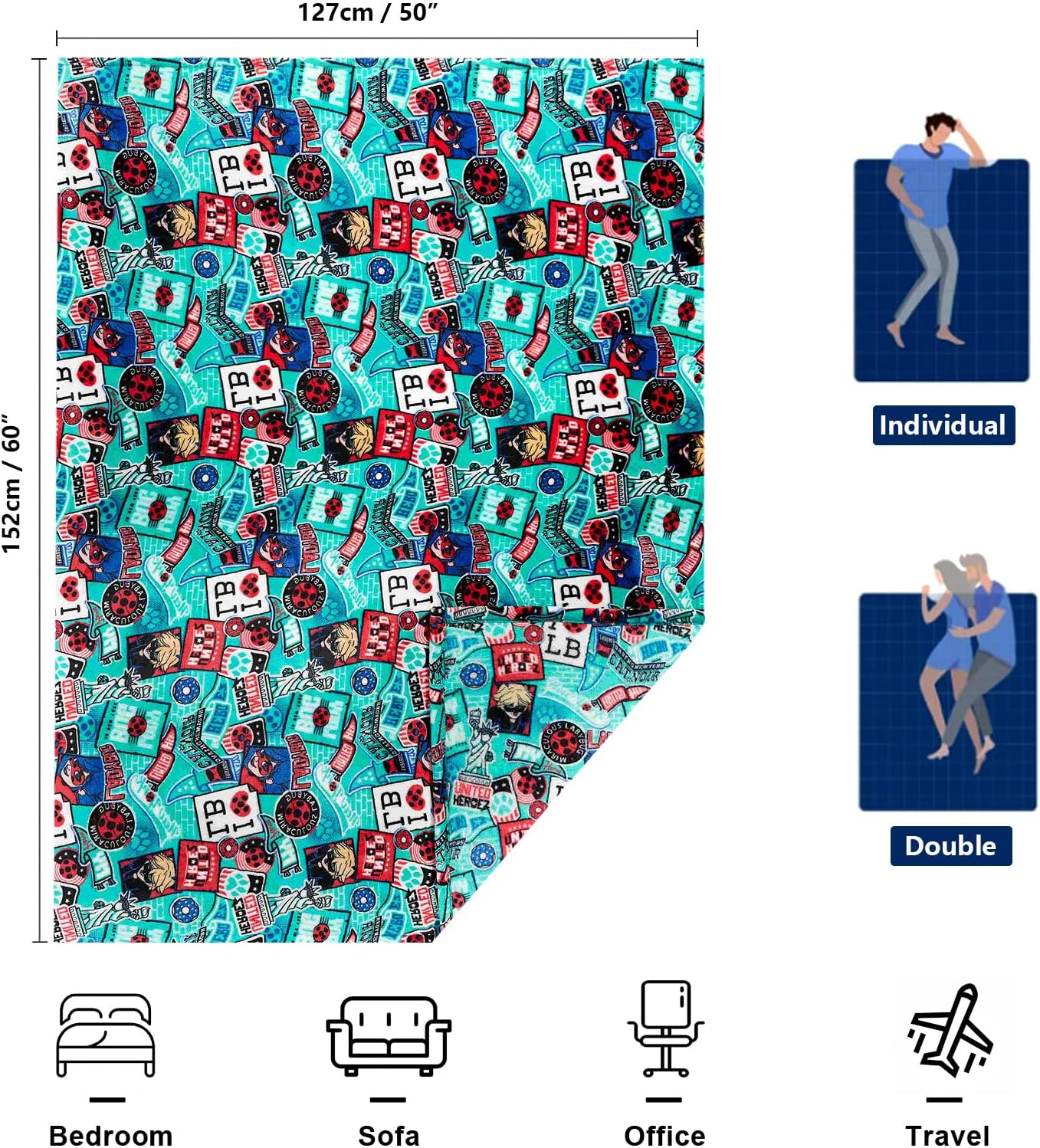 ZonLi Kids Blanket Flannel Fleece Throw Blanket Twin Size 60quot x 80quot Cat Noir Miraculous Ladybug Bluey Blankets for Boys Soft Fuzzy Plush Blanket Cozy for Travel Bed Saint Patrick SpringBlue