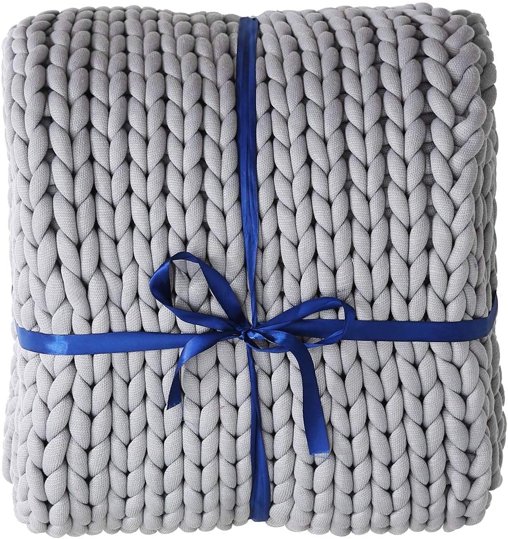 ZonLi Knitted Weighted Blanket 60x8015 poundsHandmade Chunky Knitted Throw Blanket Queen Size for SleepHome Decor for Sofa Bed Suit for AdultsGrey
