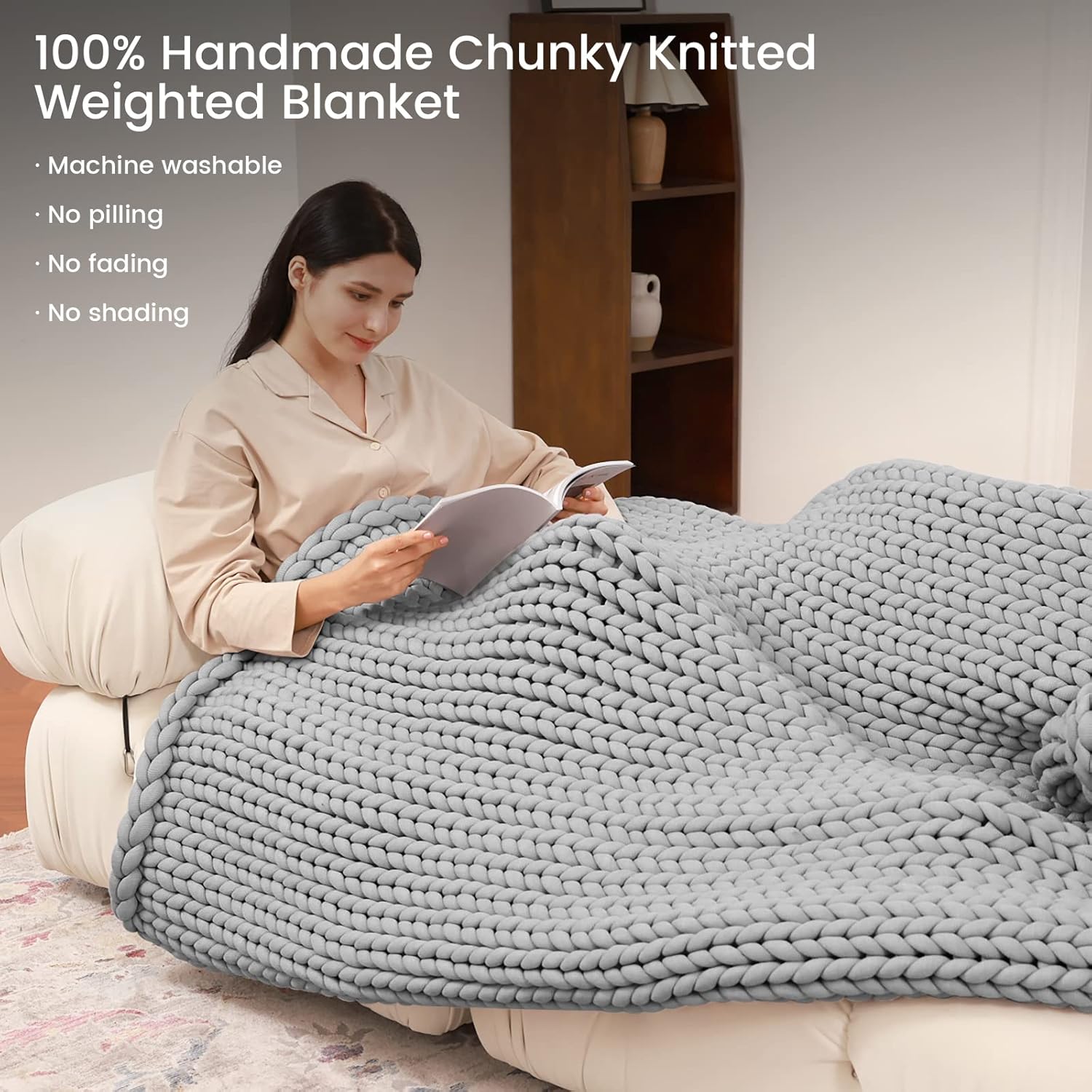 ZonLi Knitted Weighted Blanket 60x8015 poundsHandmade Chunky Knitted Throw Blanket Queen Size for SleepHome Decor for Sofa Bed Suit for AdultsGrey