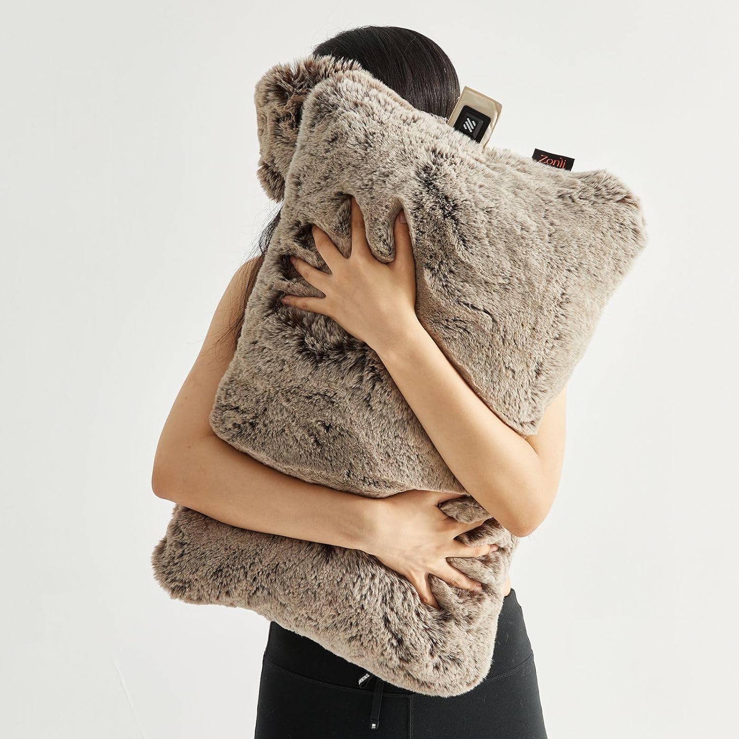 ZonLi Luxury Faux Fur USB Heated Pillow for Pain Relief5v Electric Heated Pillow with 3 Heat Settings104F 140F for Home Office and Camping Removable and Washable PillowcaseCoffee Brown