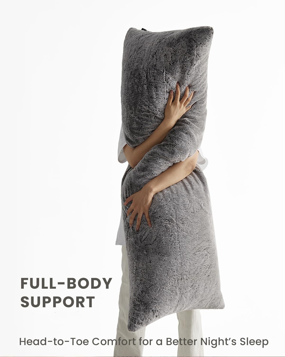 ZonLi Soft Body Pillow for Adults Memory Foam Full Body Pillow 20x54 Cozy Long Pillow for Sleeping Huggable Side Sleepers Pillow Machine Washable Faux Fur Cover with ZipperSoft Faux Fur