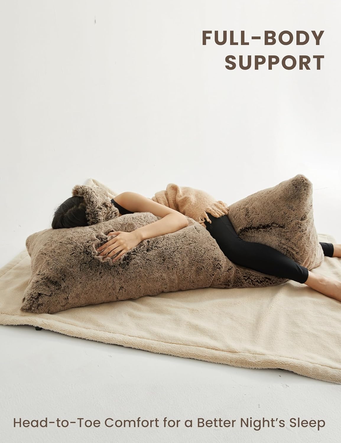 ZonLi Soft Body Pillow for Adults Memory Foam Full Body Pillow 20x54 Cozy Long Pillow for Sleeping Huggable Side Sleepers Pillow Machine Washable Faux Fur Cover with ZipperUltra Luxury Faux Fur