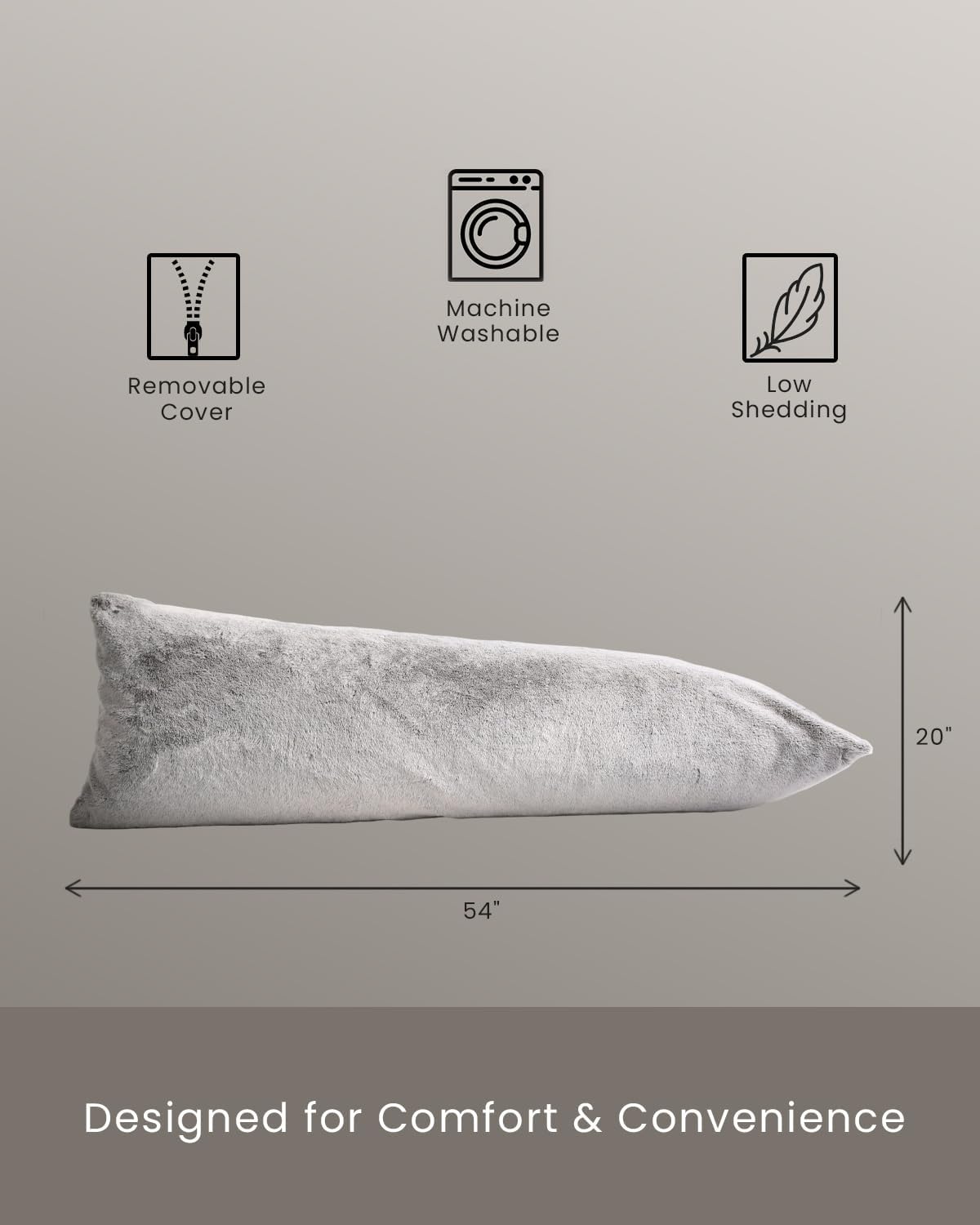 ZonLi Soft Body Pillow for Adults Memory Foam Full Body Pillow 20x54 Cozy Long Pillow for Sleeping Huggable Side Sleepers Pillow Machine Washable Faux Fur Cover with ZipperSoft Faux Fur