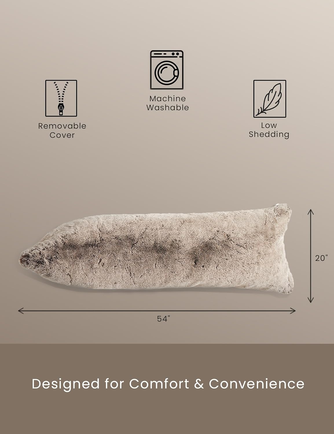 ZonLi Soft Body Pillow for Adults Memory Foam Full Body Pillow 20x54 Cozy Long Pillow for Sleeping Huggable Side Sleepers Pillow Machine Washable Faux Fur Cover with ZipperUltra Luxury Faux Fur