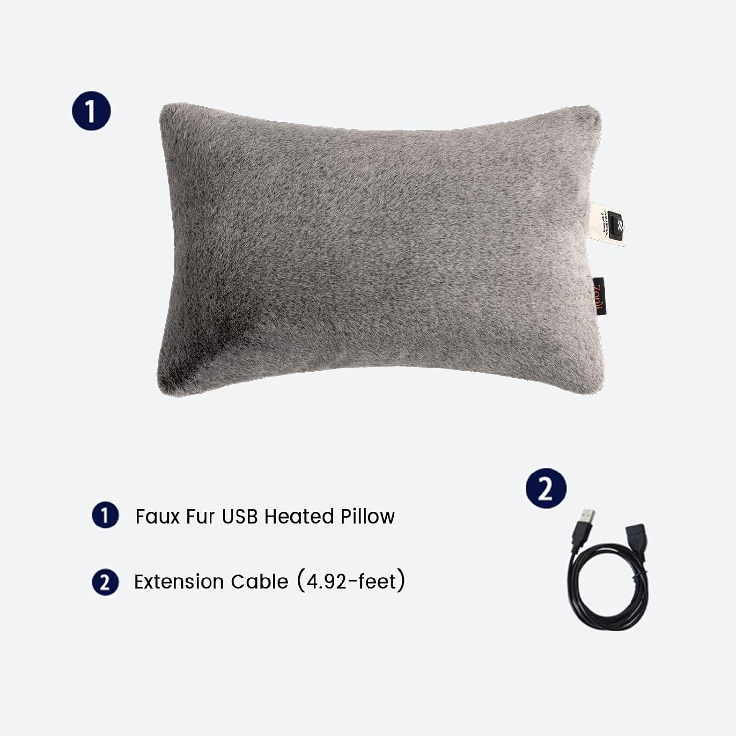 ZonLi Soft Faux Fur USB Heated Pillow for Pain Relief5v Electric Heated Pillow with 3 Heat Settings104F 140F for Home Office and Camping Removable and Washable PillowcaseGrey