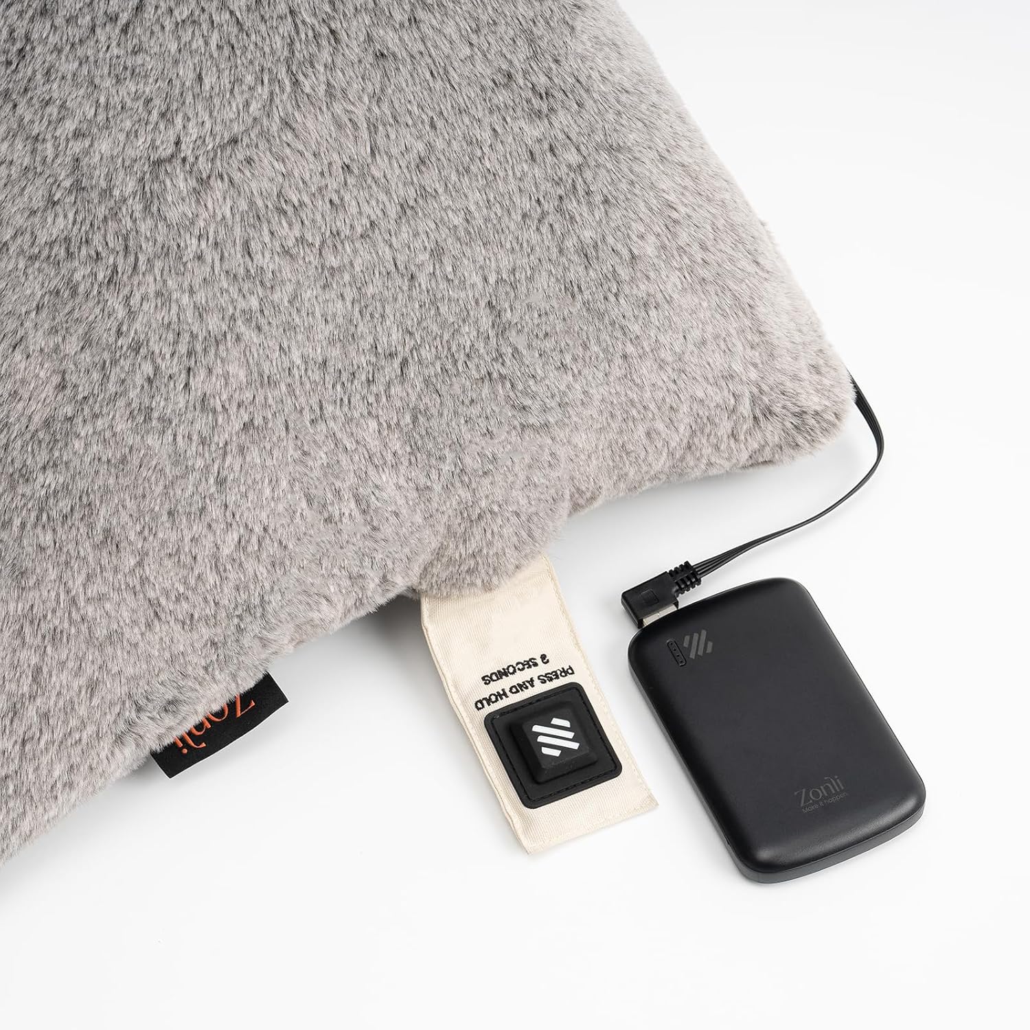 ZonLi Soft Faux Fur USB Heated Pillow for Pain Relief5v Electric Heated Pillow with 3 Heat Settings104F 140F for Home Office and Camping Removable and Washable PillowcaseGrey