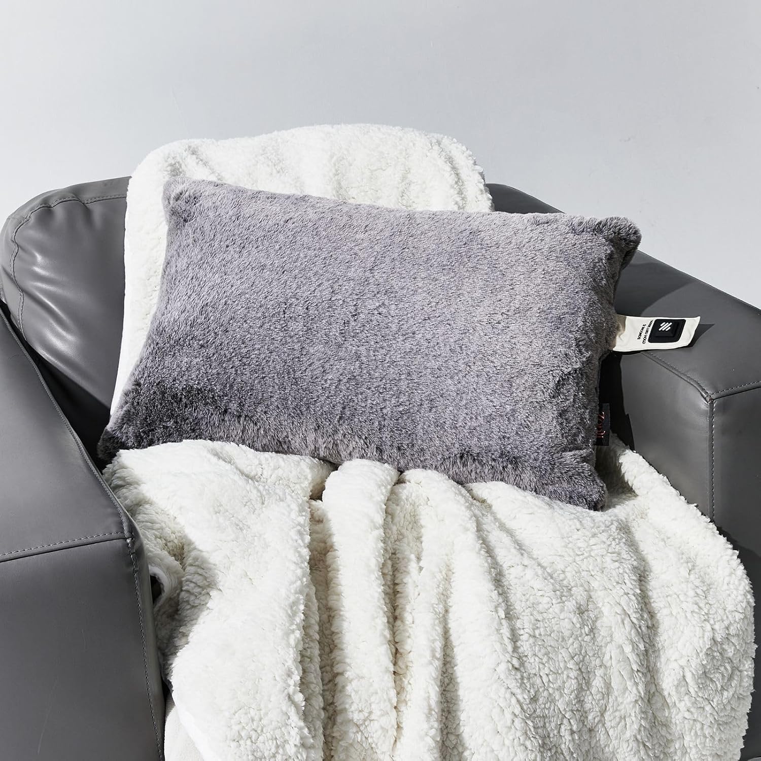 ZonLi Soft Faux Fur USB Heated Pillow for Pain Relief5v Electric Heated Pillow with 3 Heat Settings104F 140F for Home Office and Camping Removable and Washable PillowcaseGrey