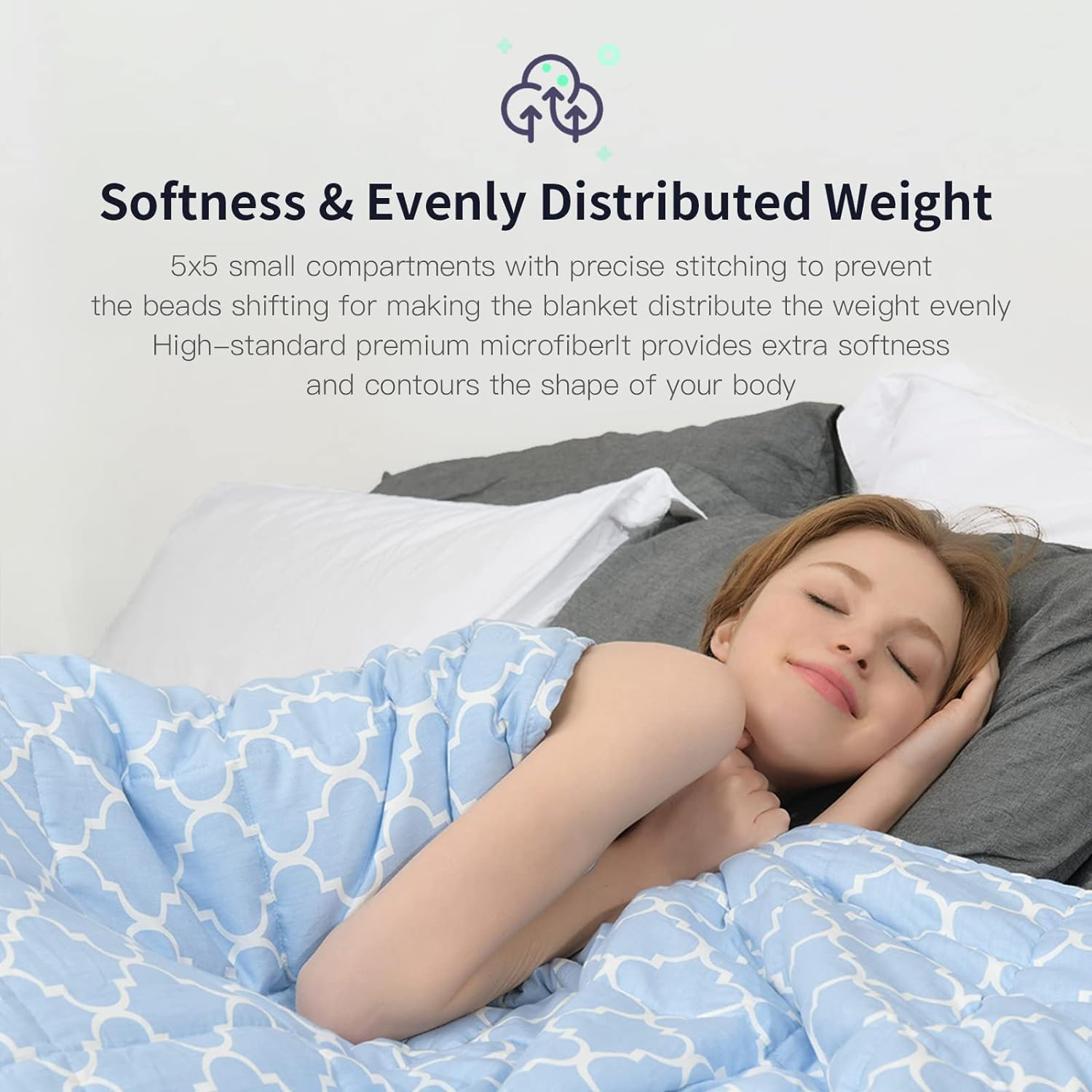 ZonLi Weighted Blanket 60x80 20lbs Queen Size Dark Grey for Adults High Breathability Heavy Blanket Soft Material with Premium Glass BeadsBluewhite