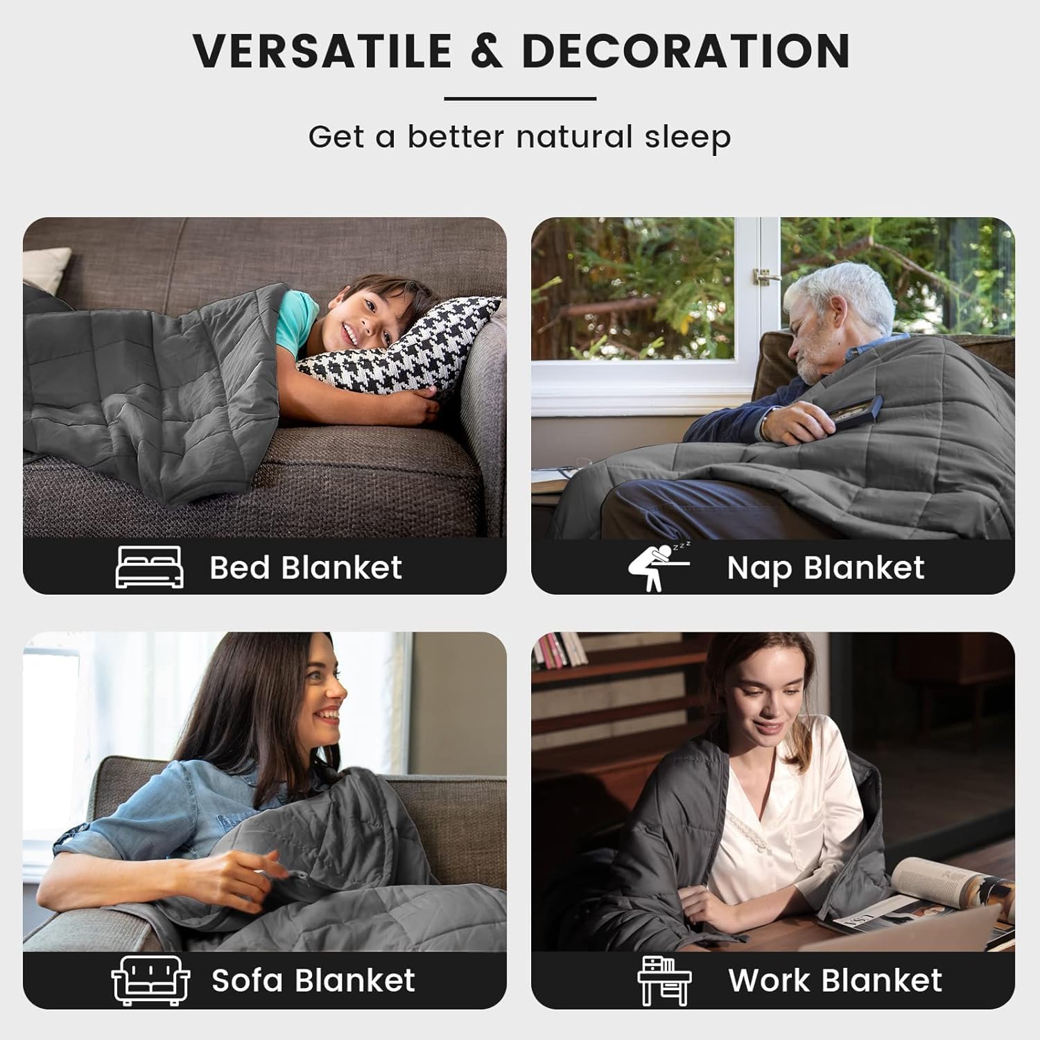 ZonLi Weighted Blanket 60x80 20lbs Queen Size Dark Grey for Adults High Breathability Heavy Blanket Soft Material with Premium Glass BeadsBluewhite