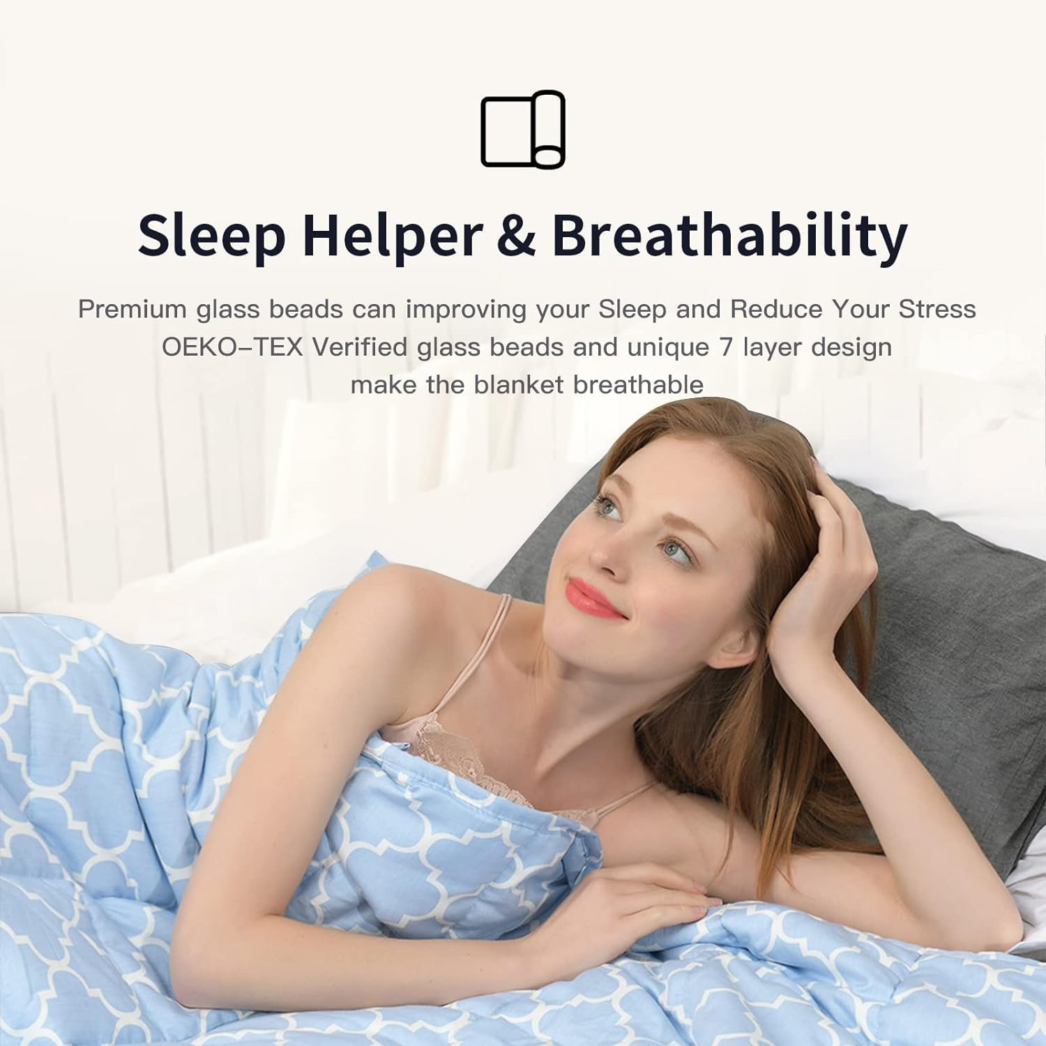 ZonLi Weighted Blanket 60x80 20lbs Queen Size Dark Grey for Adults High Breathability Heavy Blanket Soft Material with Premium Glass BeadsBluewhite