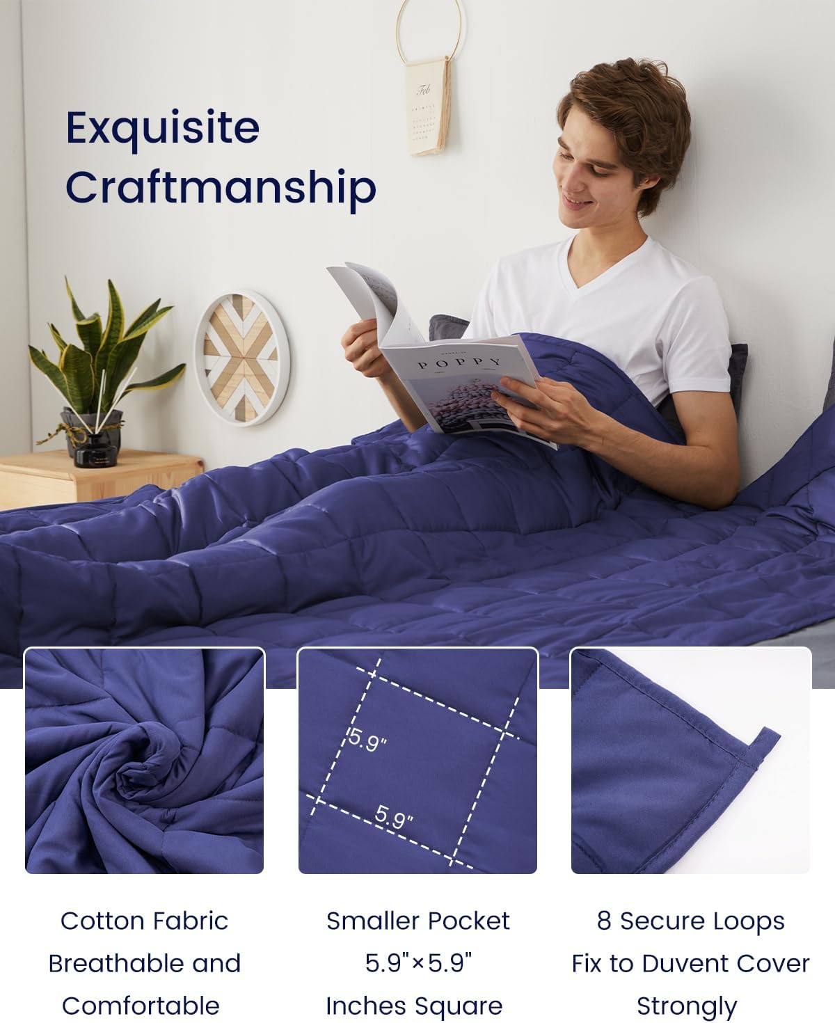 ZonLi Weighted Blanket 60x80 20lbs Queen Size Dark Grey for Adults High Breathability Heavy Blanket Soft Material with Premium Glass BeadsDusk Blue