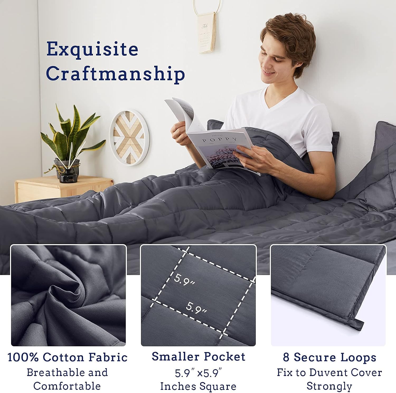 ZonLi Weighted Blanket 60x80 20lbs Queen Size Dark Grey for Adults High Breathability Heavy Blanket Soft Material with Premium Glass BeadsGrey