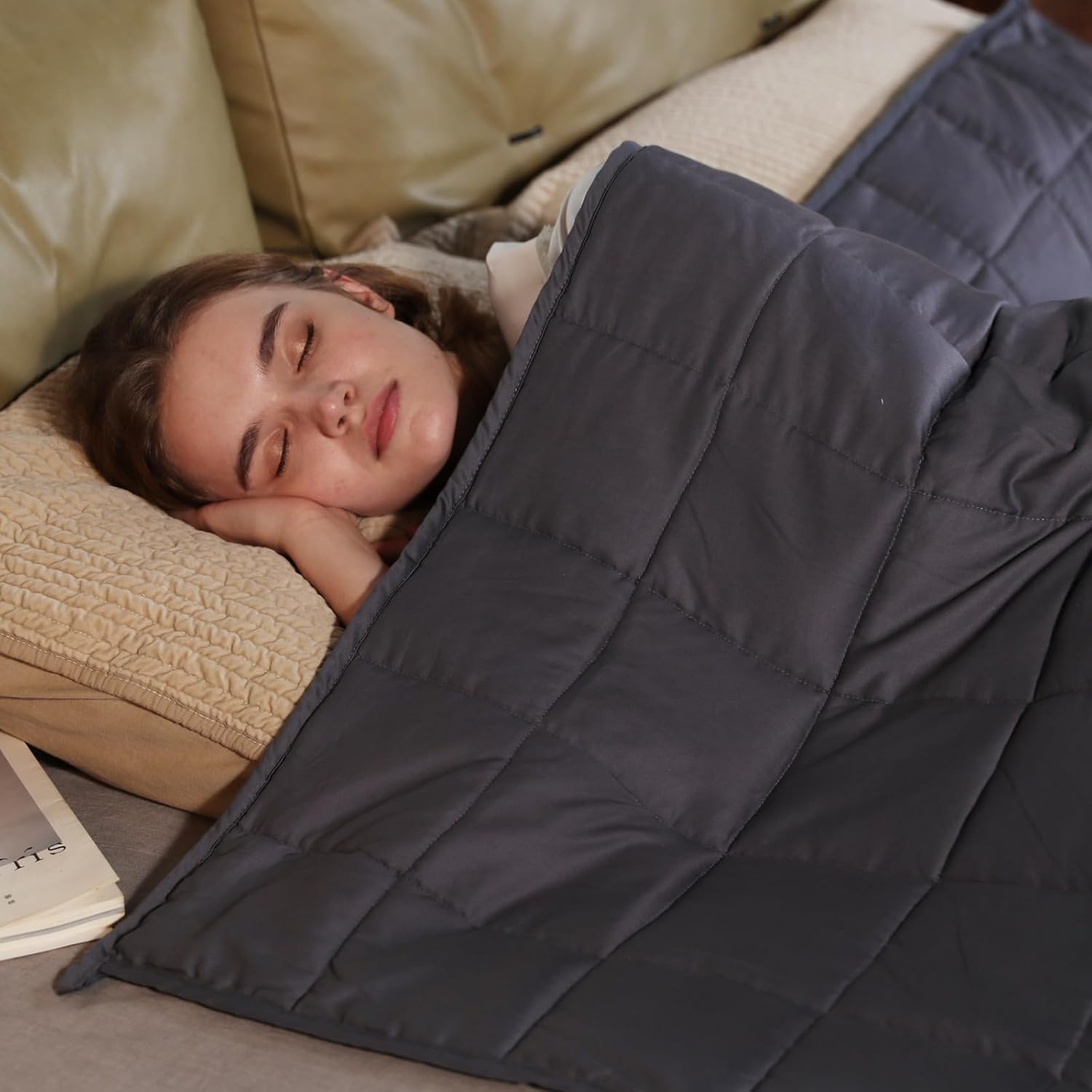 ZonLi Weighted Blanket 60x80 20lbs Queen Size Dark Grey for Adults High Breathability Heavy Blanket Soft Material with Premium Glass BeadsGreyCooling