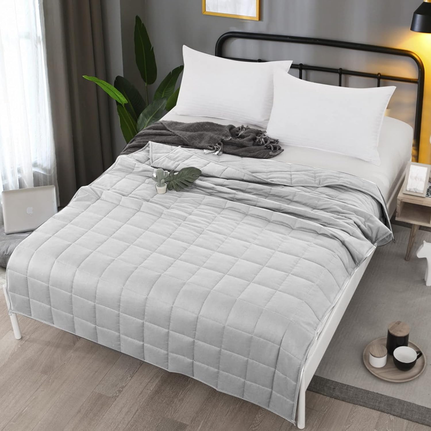 ZonLi Weighted Blanket 60x80 20lbs Queen Size Dark Grey for Adults High Breathability Heavy Blanket Soft Material with Premium Glass BeadsLight Grey