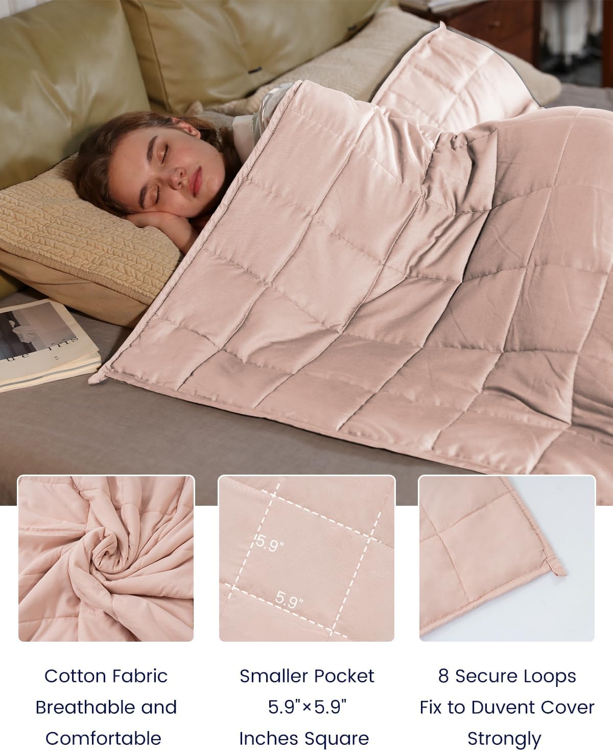 ZonLi Weighted Blanket 60x80 20lbs Queen Size Dark Grey for Adults High Breathability Heavy Blanket Soft Material with Premium Glass BeadsLight Pink