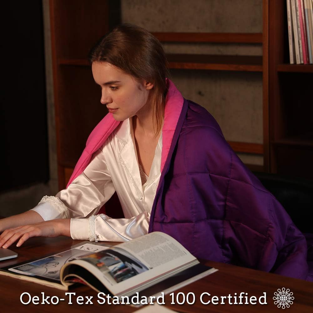 ZonLi Weighted Blanket 60x80 20lbs Queen Size Dark Grey for Adults High Breathability Heavy Blanket Soft Material with Premium Glass BeadsPinkPurple