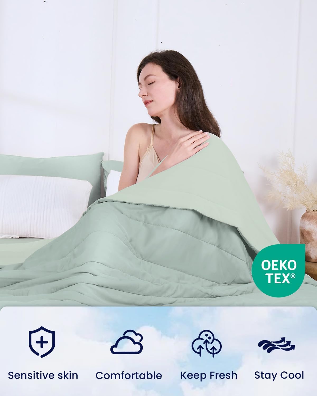 ZonLi ZMagic Cooling Bundle Comforter  Cooling Fitted Sheet  Pillowcase Iceberg Green Queen