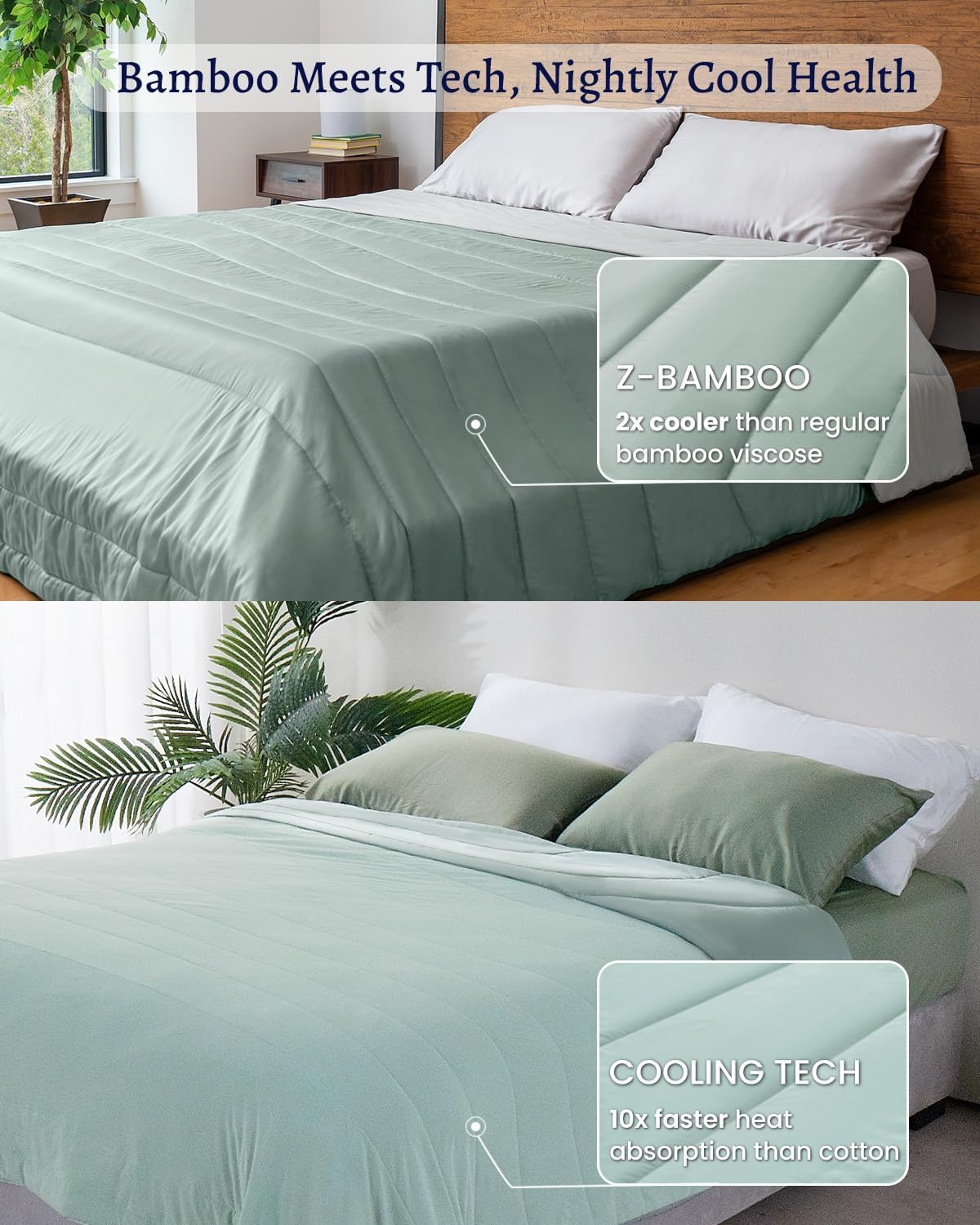 ZonLi ZMagic Cooling Bundle Comforter  Cooling Fitted Sheet  Pillowcase Iceberg Green Queen