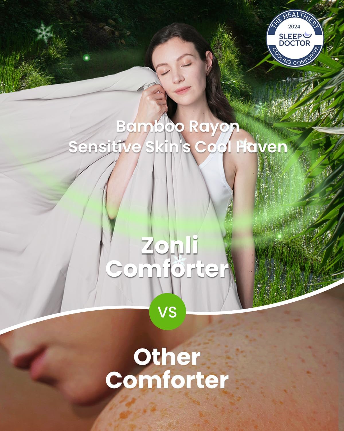ZonLi ZMagic Cooling Comforter Hypoallergenic Bamboo Viscose Lightweight Breathable Soft Summer Blanket for Hot Sleepers Quickly Cooling Quilt for Night Sweats Iceberg Green Twin 60quotx80quot02  Misty Gray