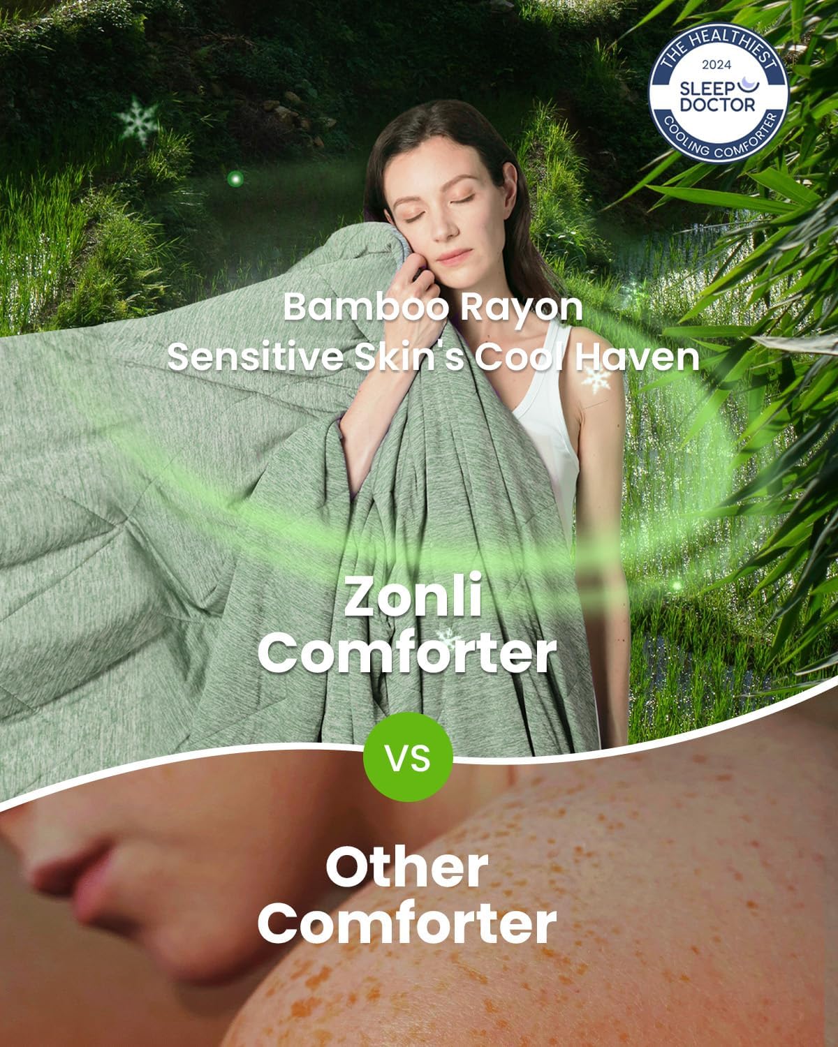 ZonLi ZMagic Cooling Comforter Hypoallergenic Bamboo Viscose Lightweight Breathable Soft Summer Blanket for Hot Sleepers Quickly Cooling Quilt for Night Sweats Iceberg Green Twin 60quotx80quot06  Green