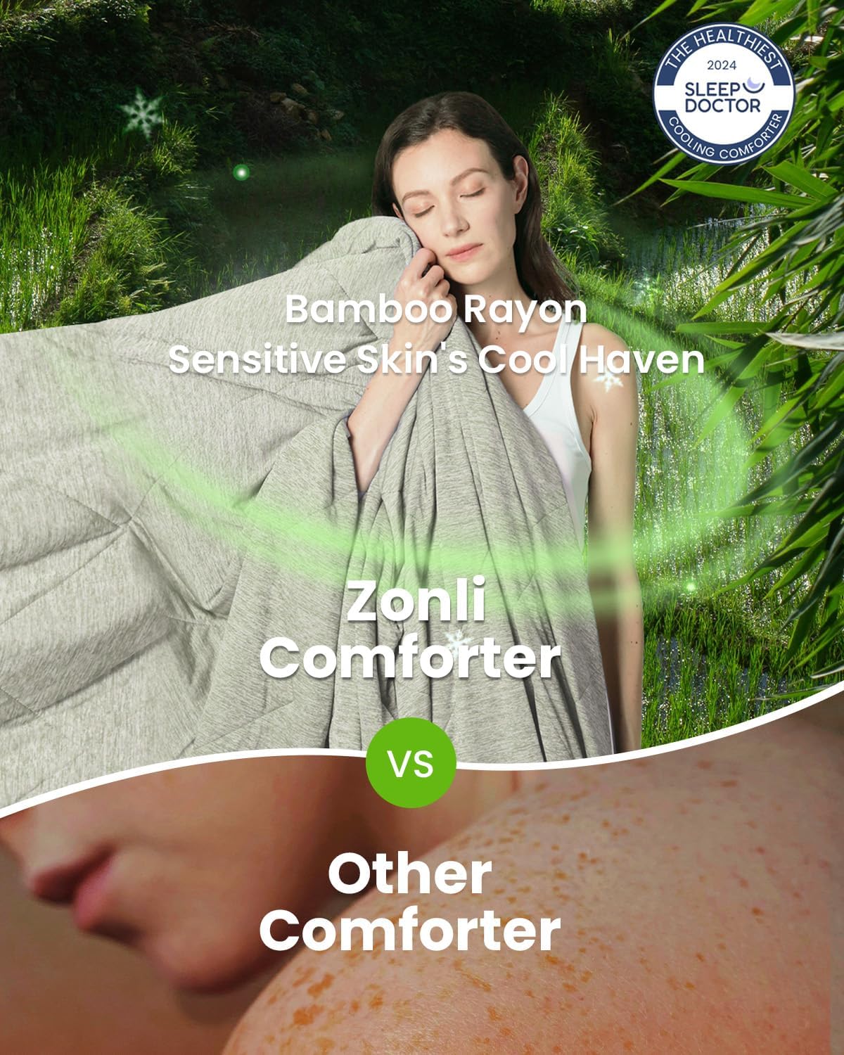 ZonLi ZMagic Cooling Comforter Hypoallergenic Bamboo Viscose Lightweight Breathable Soft Summer Blanket for Hot Sleepers Quickly Cooling Quilt for Night Sweats Iceberg Green Twin 60quotx80quot05  Brown